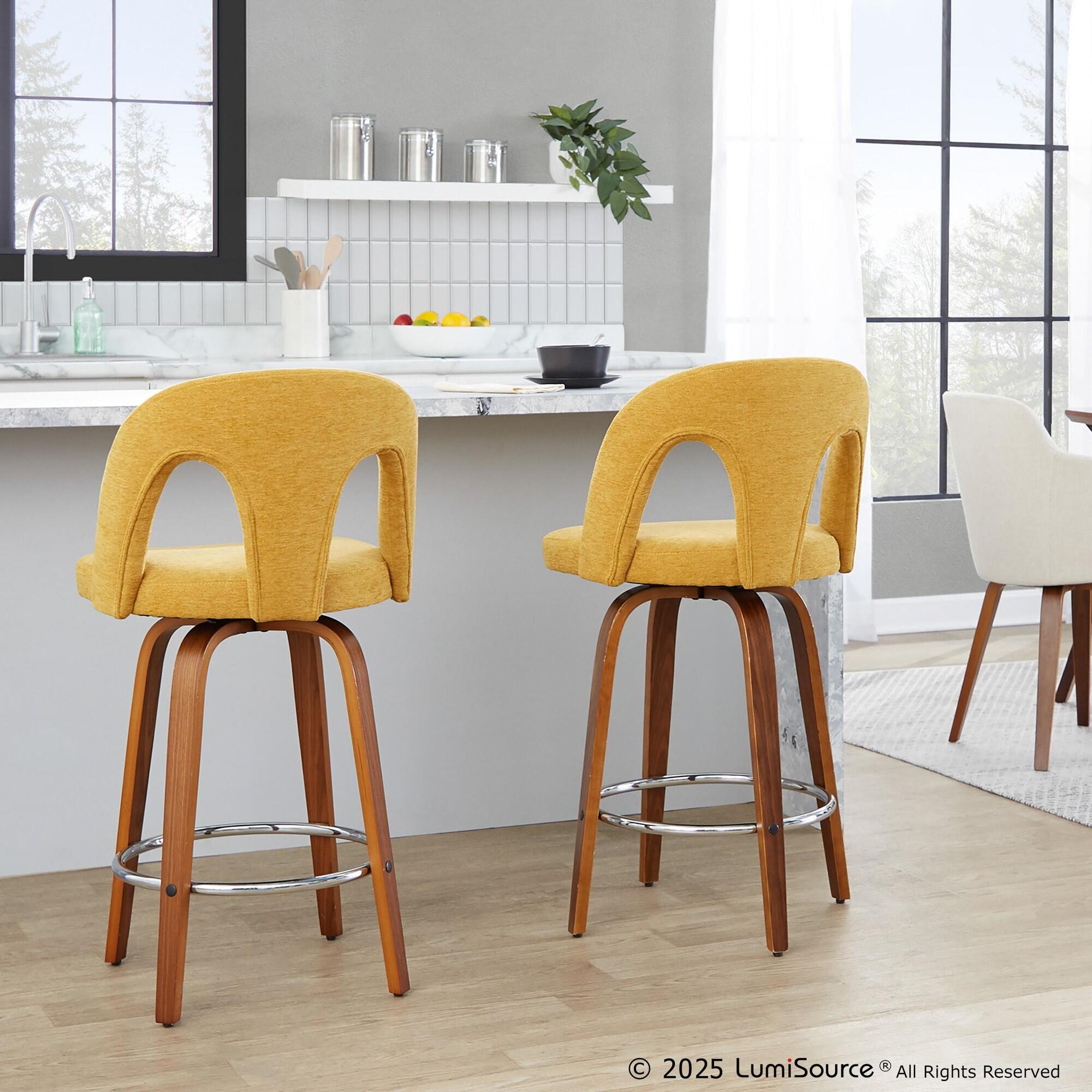 LumiSource Ava Counter Height Bar Stool (Set of 2), Yellow, large