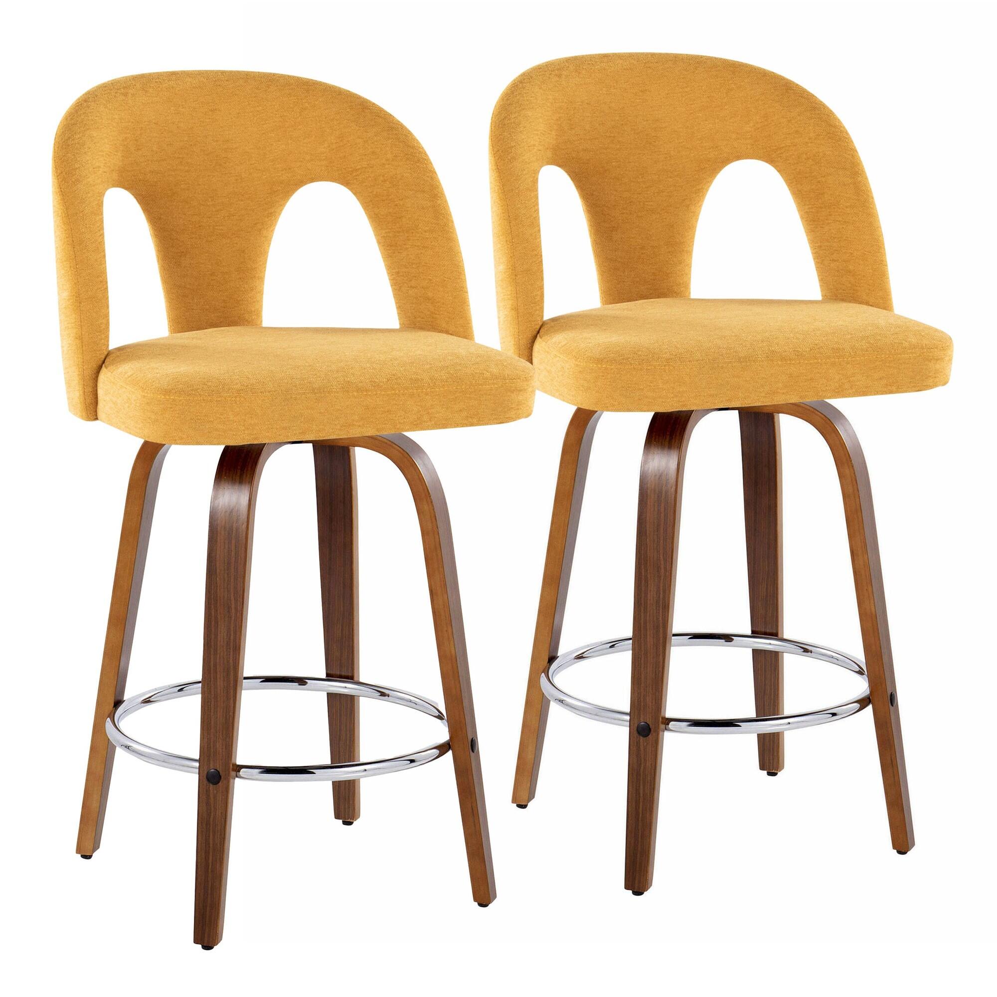 LumiSource Ava Counter Height Bar Stool (Set of 2), Yellow, large