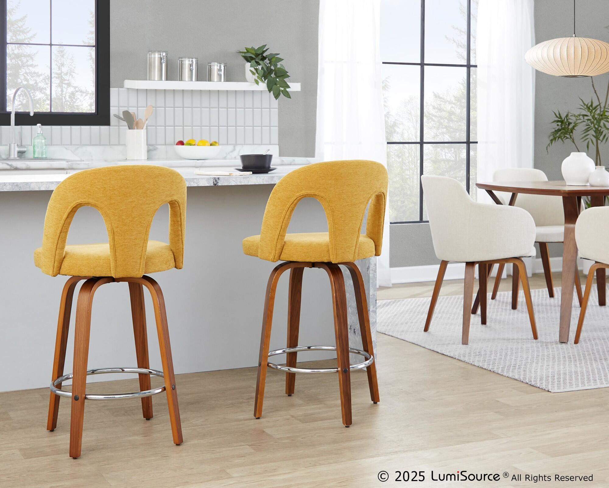 LumiSource Ava Counter Height Bar Stool (Set of 2), Yellow, large