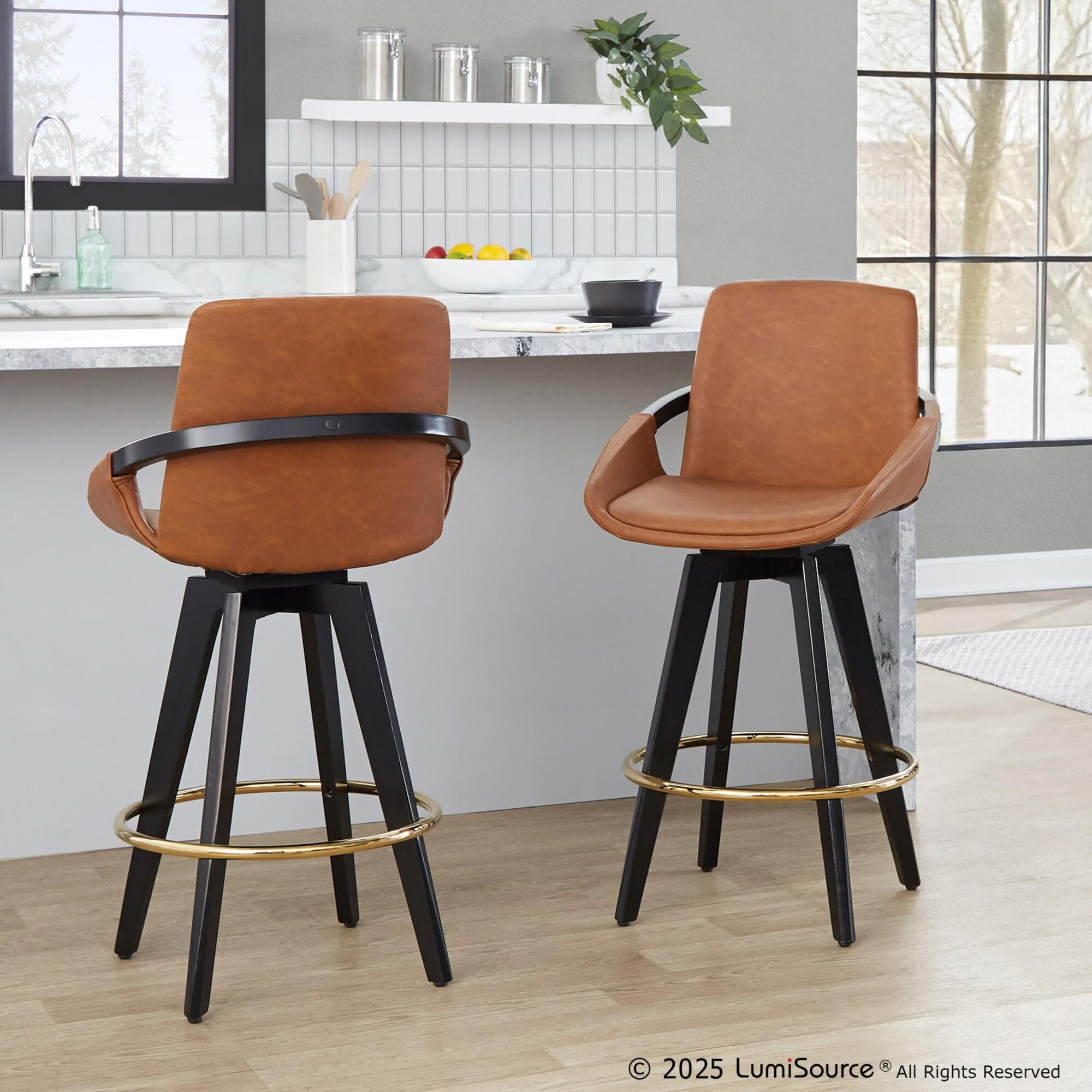 LumiSource Cosmo Counter Height Bar Stool (Set of 2), Camel, large