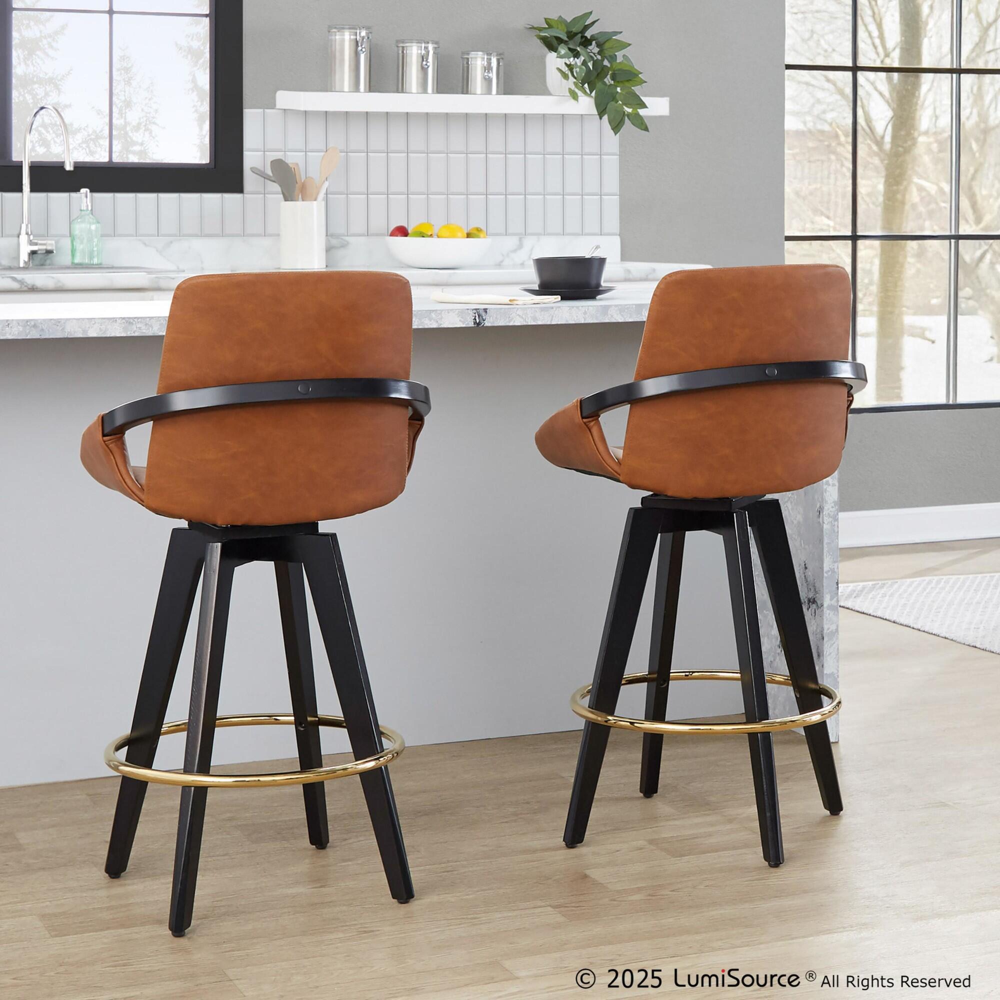 LumiSource Cosmo Counter Height Bar Stool (Set of 2), Camel, large