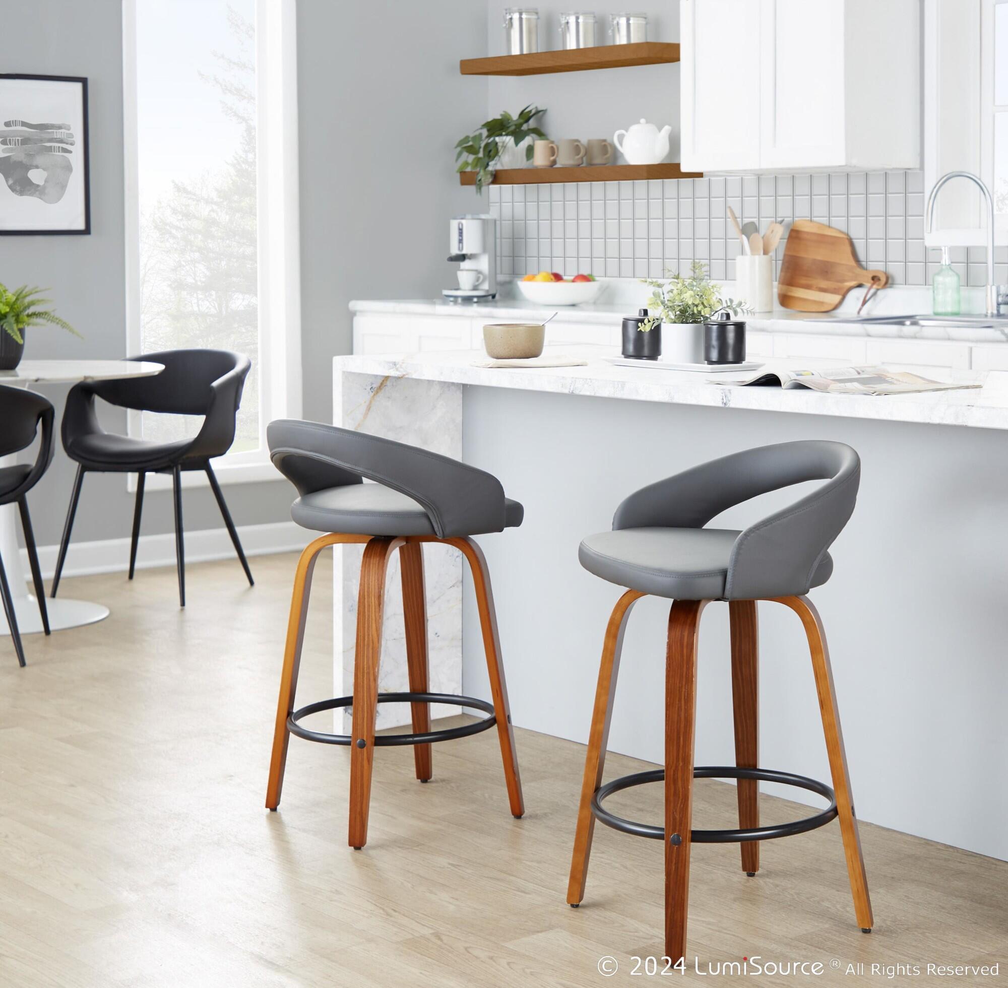LumiSource Grotto Counter Height Bar Stool (Set of 2), Gray, large