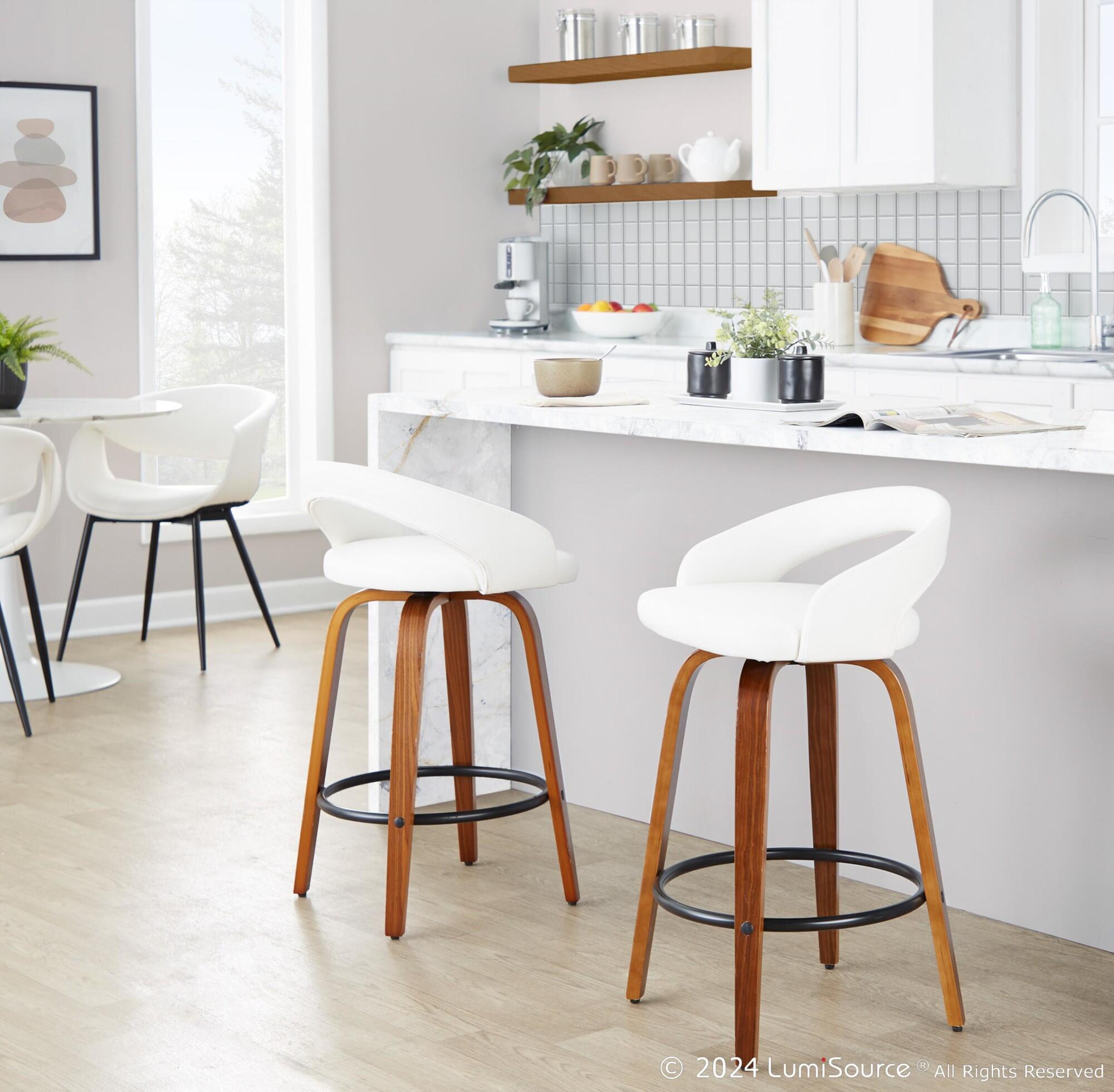 LumiSource Grotto Counter Height Bar Stool (Set of 2), White, large