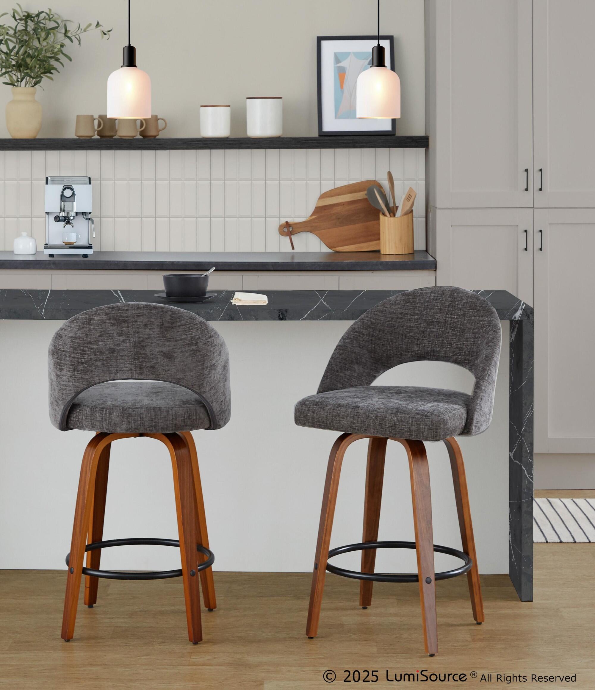 LumiSource Renee Counter Height Bar Stool (Set of 2), Dark Gray, large