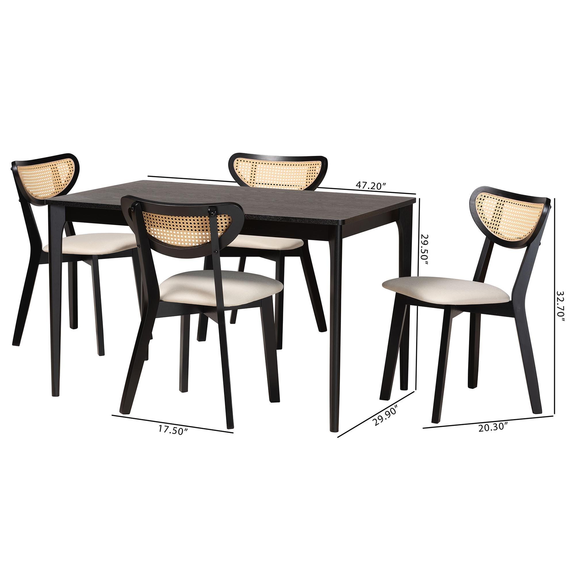 Baxton Studio Dannell Dining Table and 4 Crescent backrest Chairs, Cream/Black, large