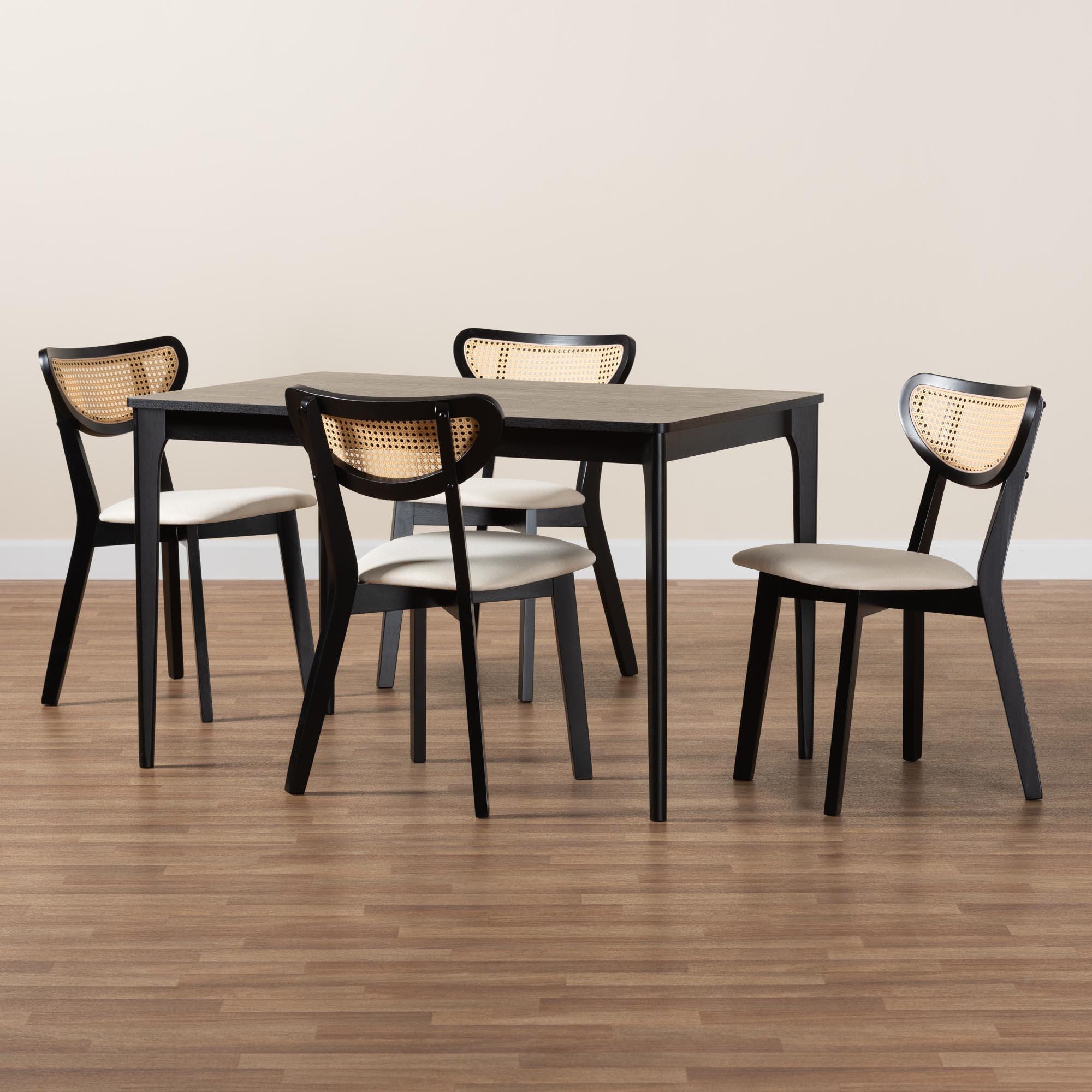 Baxton Studio Dannell Dining Table and 4 Crescent backrest Chairs, Cream/Black, large