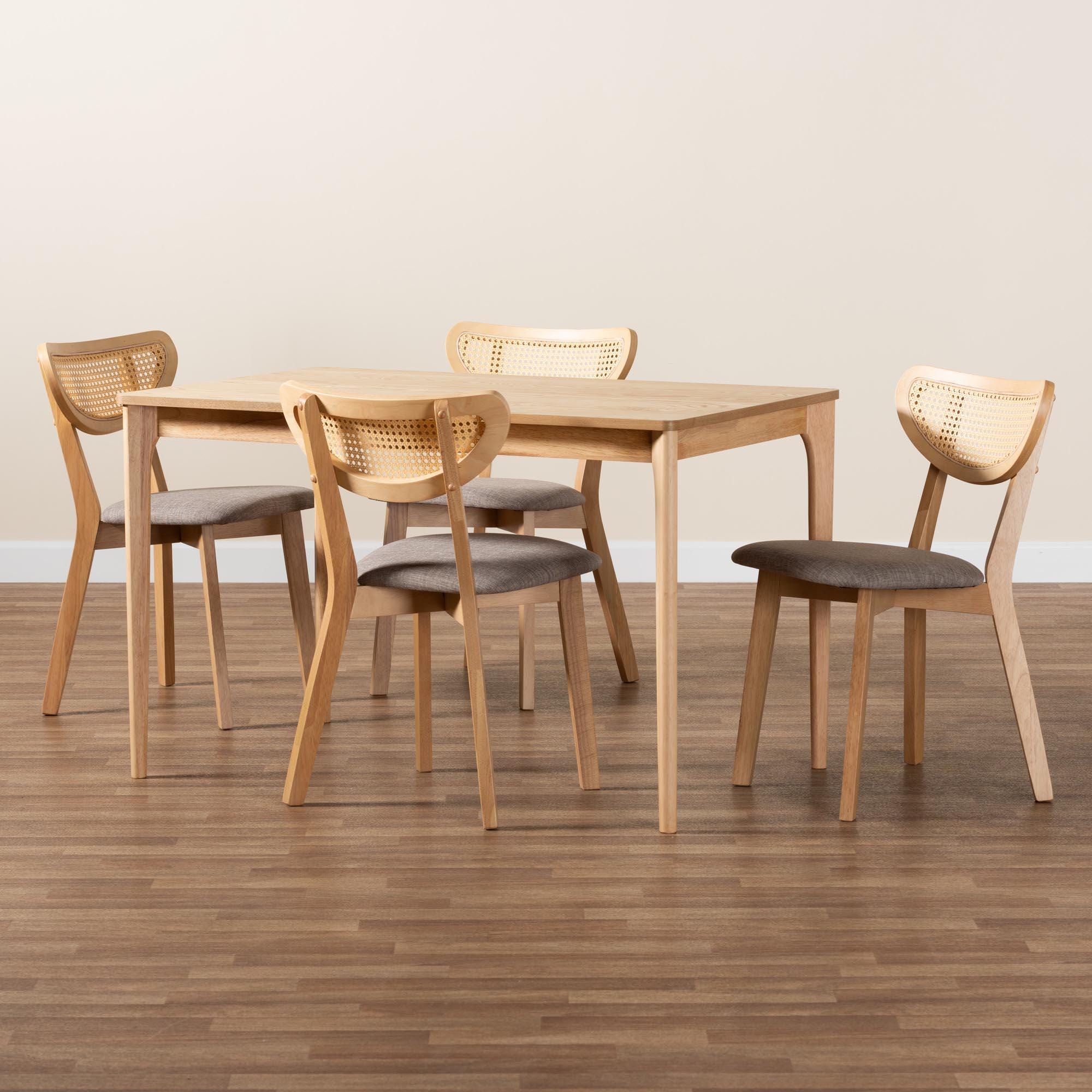 Baxton Studio Dannell Dining Table and 4 Crescent backrest Chairs, Gray/Natural Oak, large