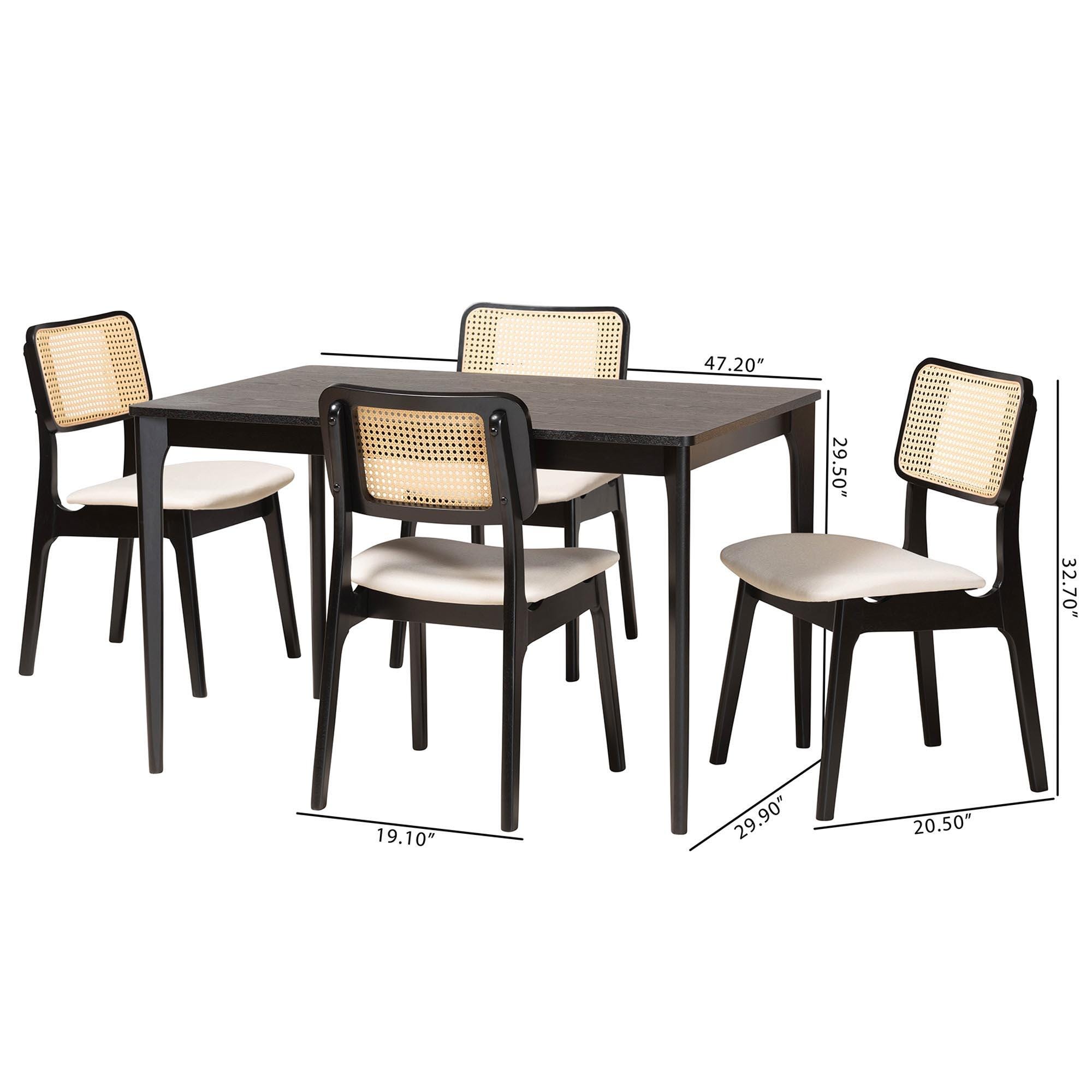 Baxton Studio Dannon Dining Table and 4 Chairs, Cream/Black, large