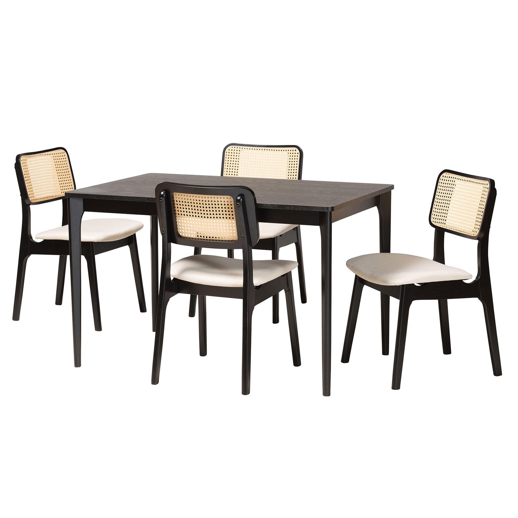 Baxton Studio Dannon Dining Table and 4 Chairs, Cream/Black, large