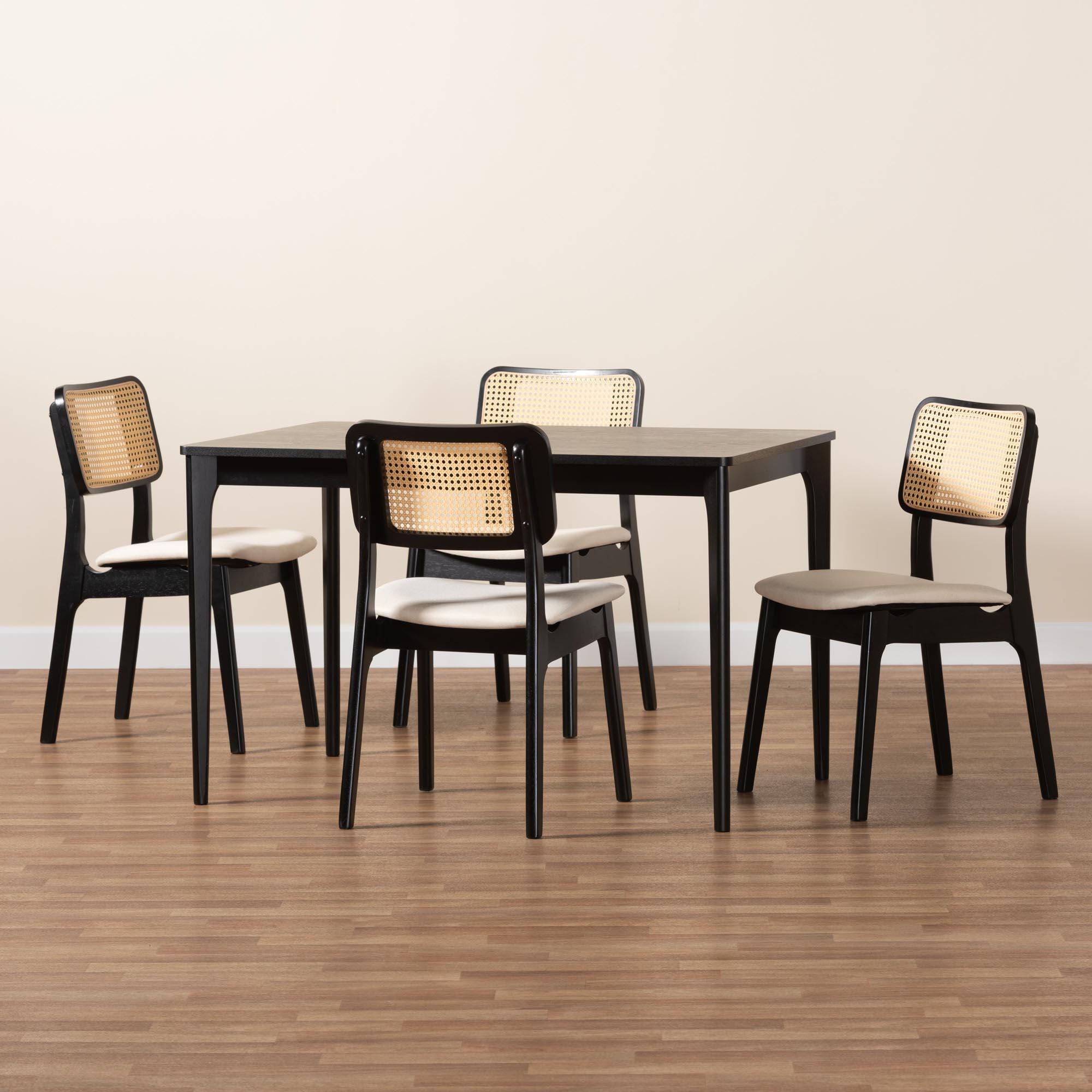 Baxton Studio Dannon Dining Table and 4 Chairs, Cream/Black, large