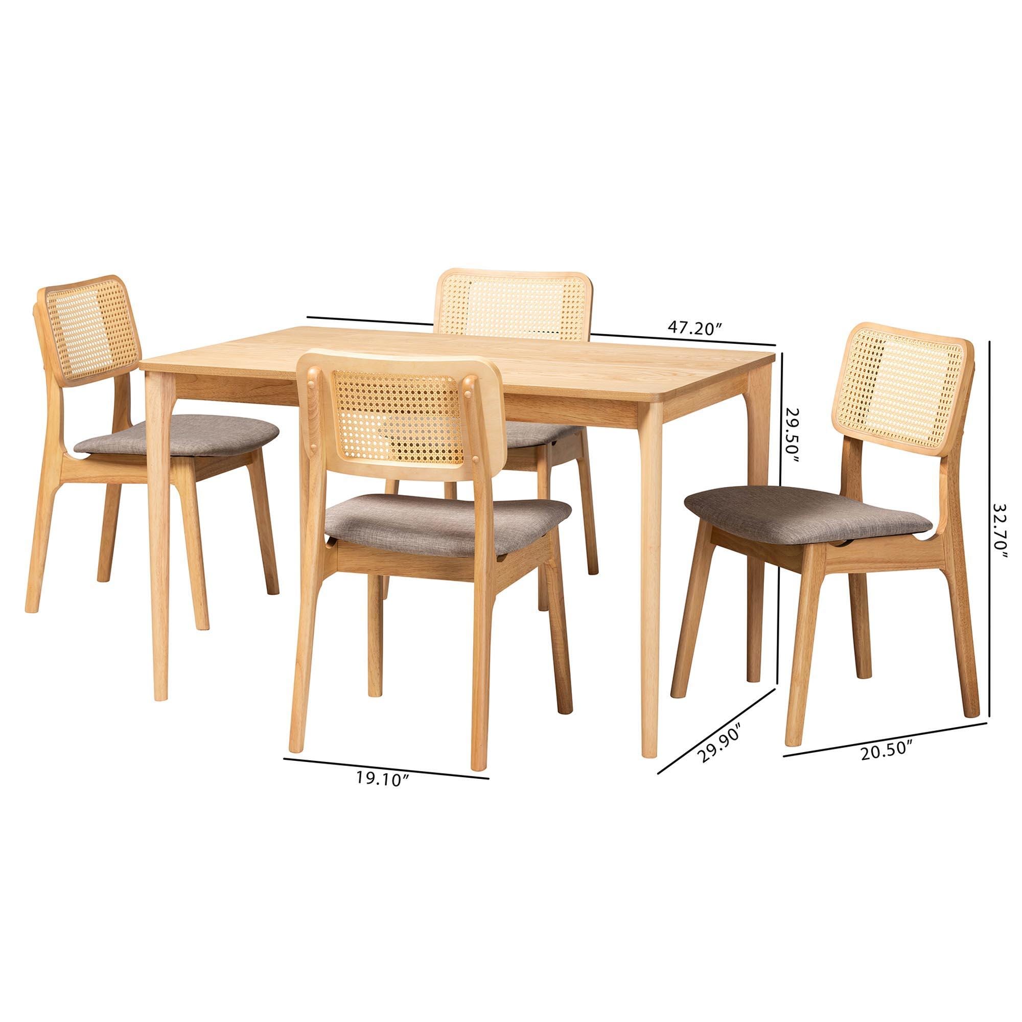 Baxton Studio Dannon Dining Table and 4 Chairs, Gray/Natural Oak, large