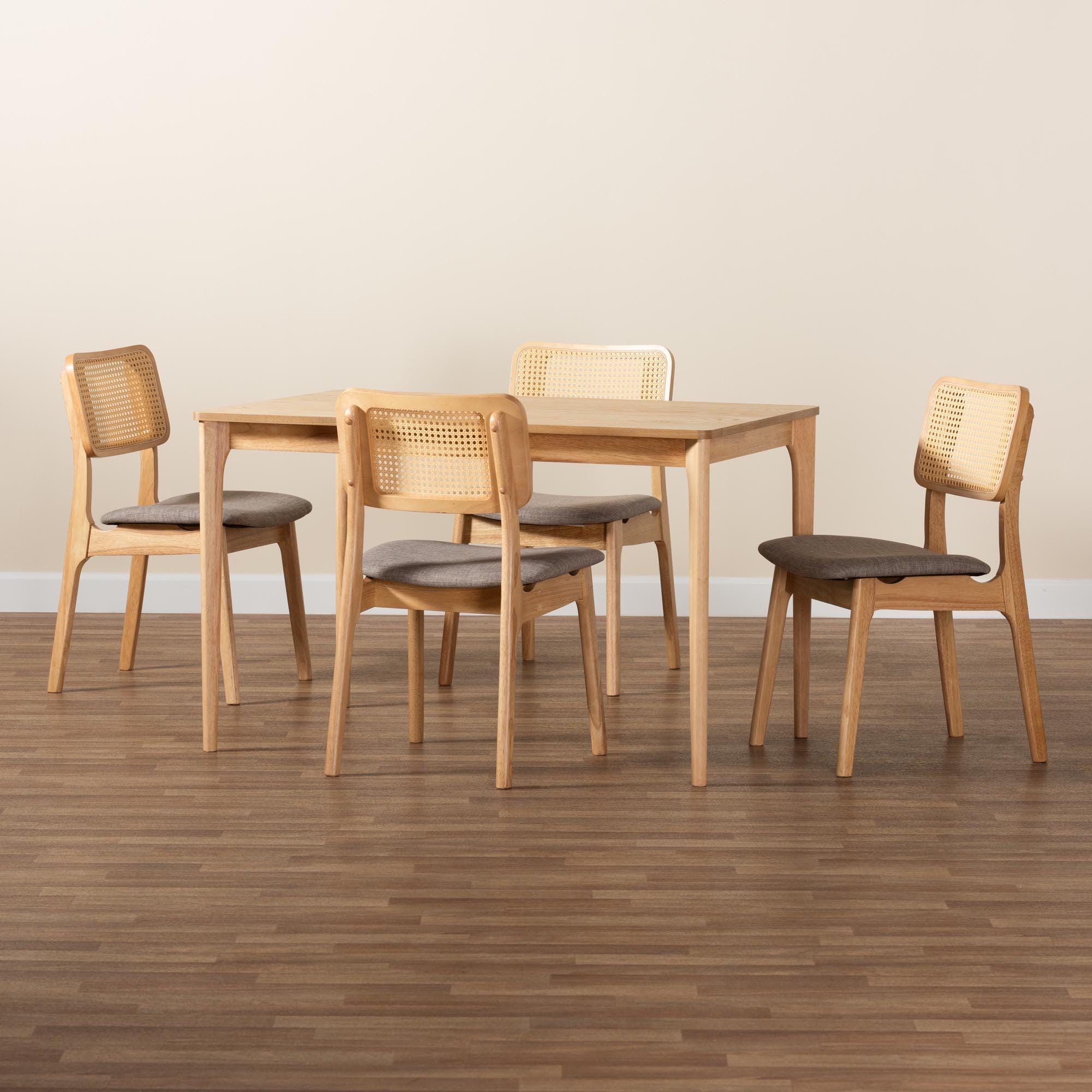 Baxton Studio Dannon Dining Table and 4 Chairs, Gray/Natural Oak, large