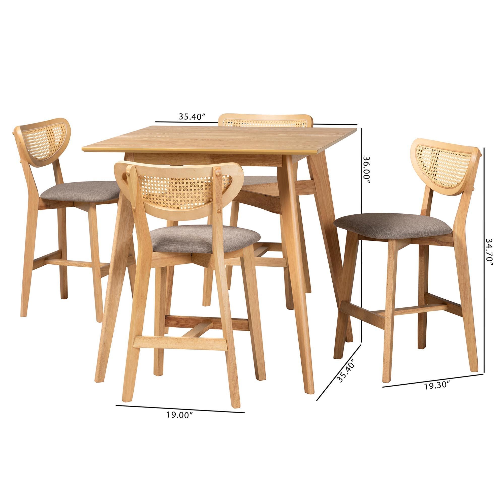 Baxton Studio Dannell Counter Height Dining Table and 4 Bar Stools, , large