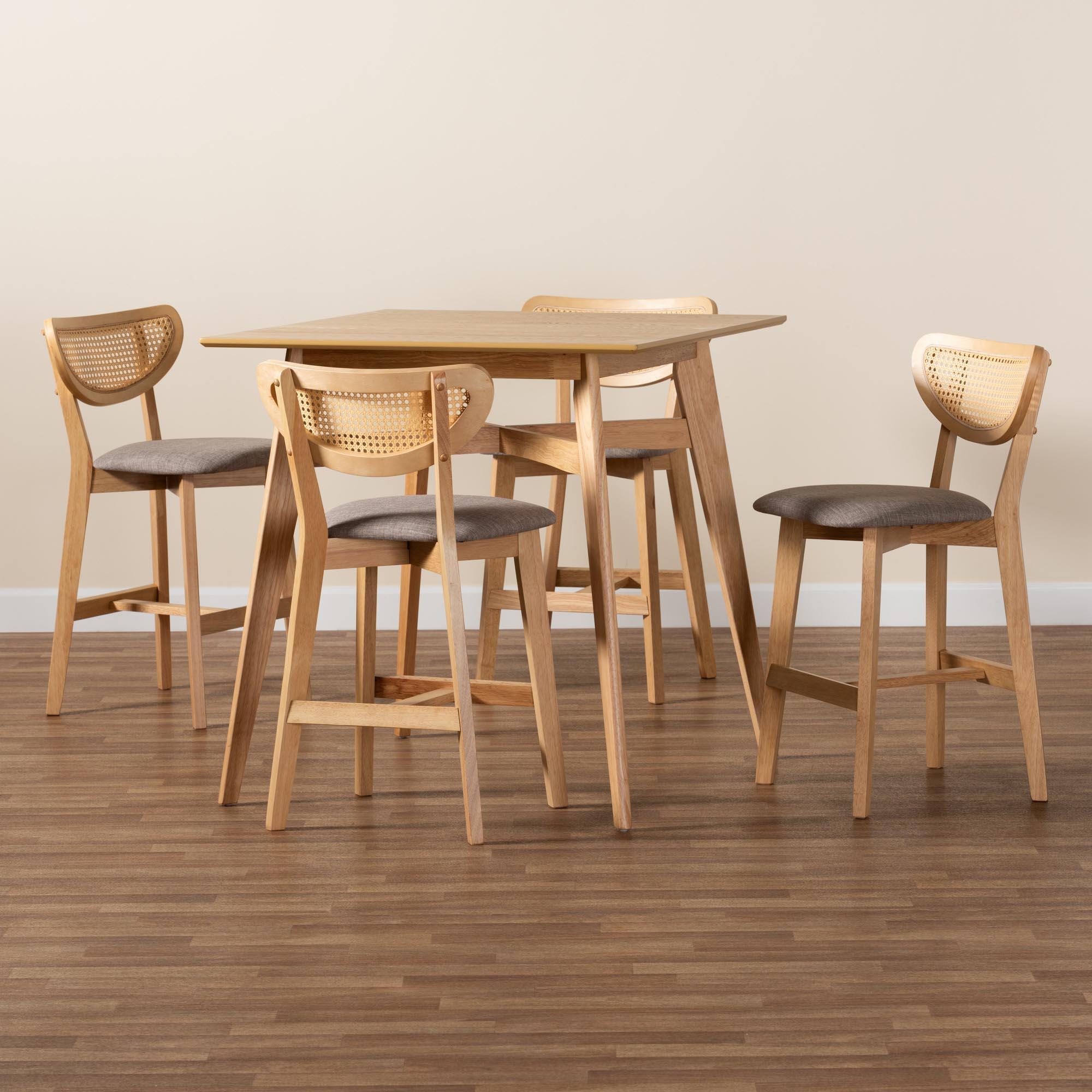 Baxton Studio Dannell Counter Height Dining Table and 4 Bar Stools, , large