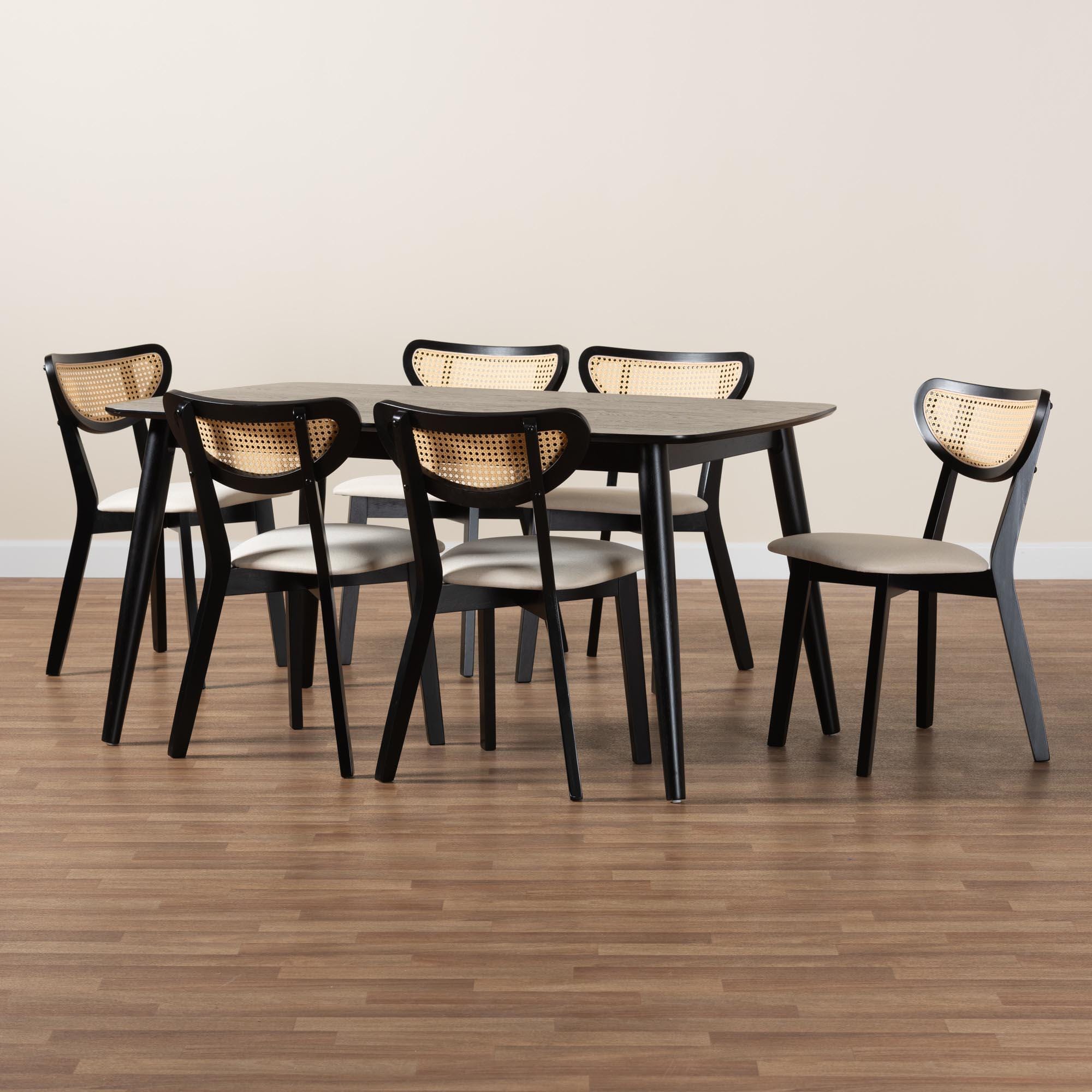 Baxton Studio Dannell Dining Table and 6 Chairs, Cream/Black, large