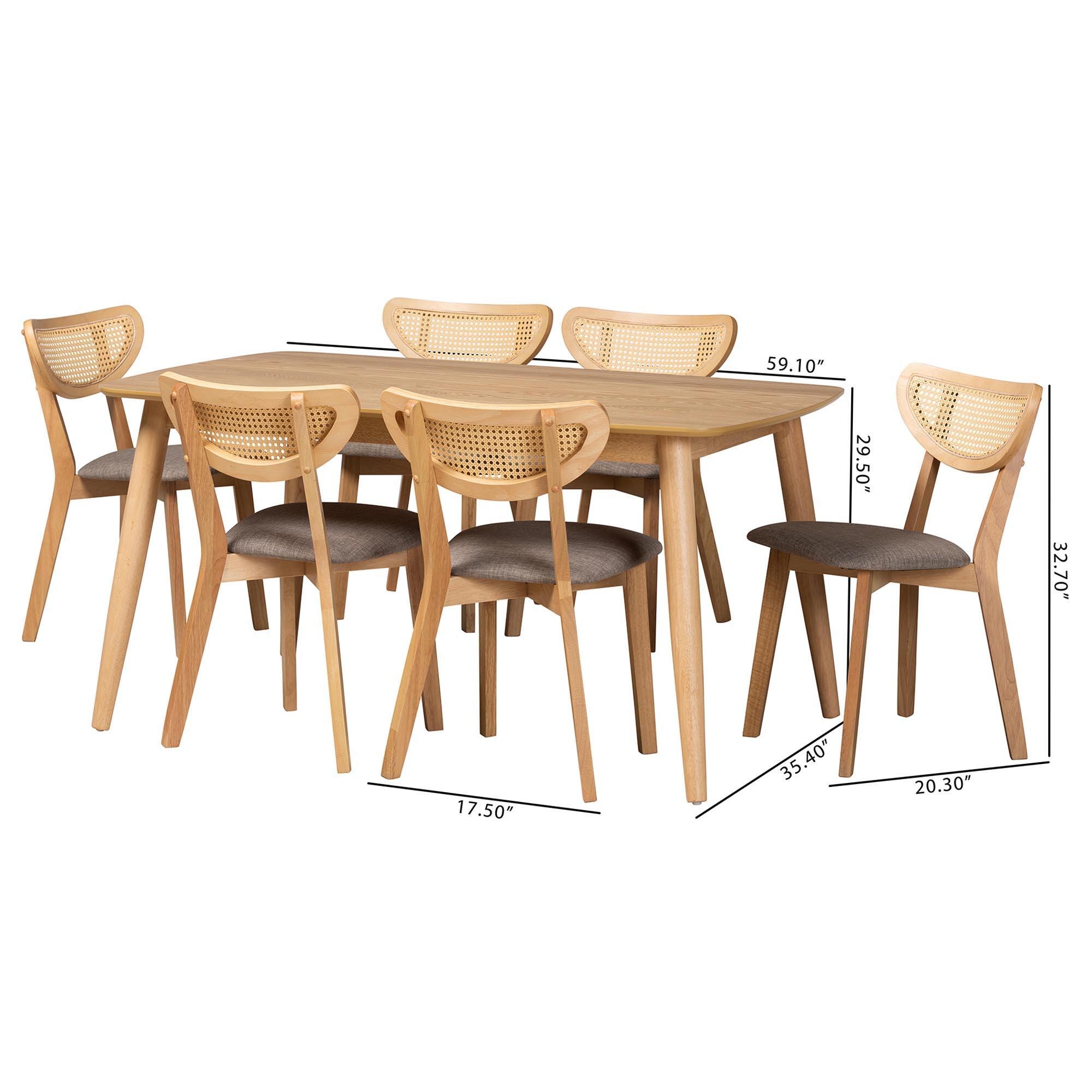 Baxton Studio Dannell Dining Table and 6 Chairs, Gray/Natural Oak, large