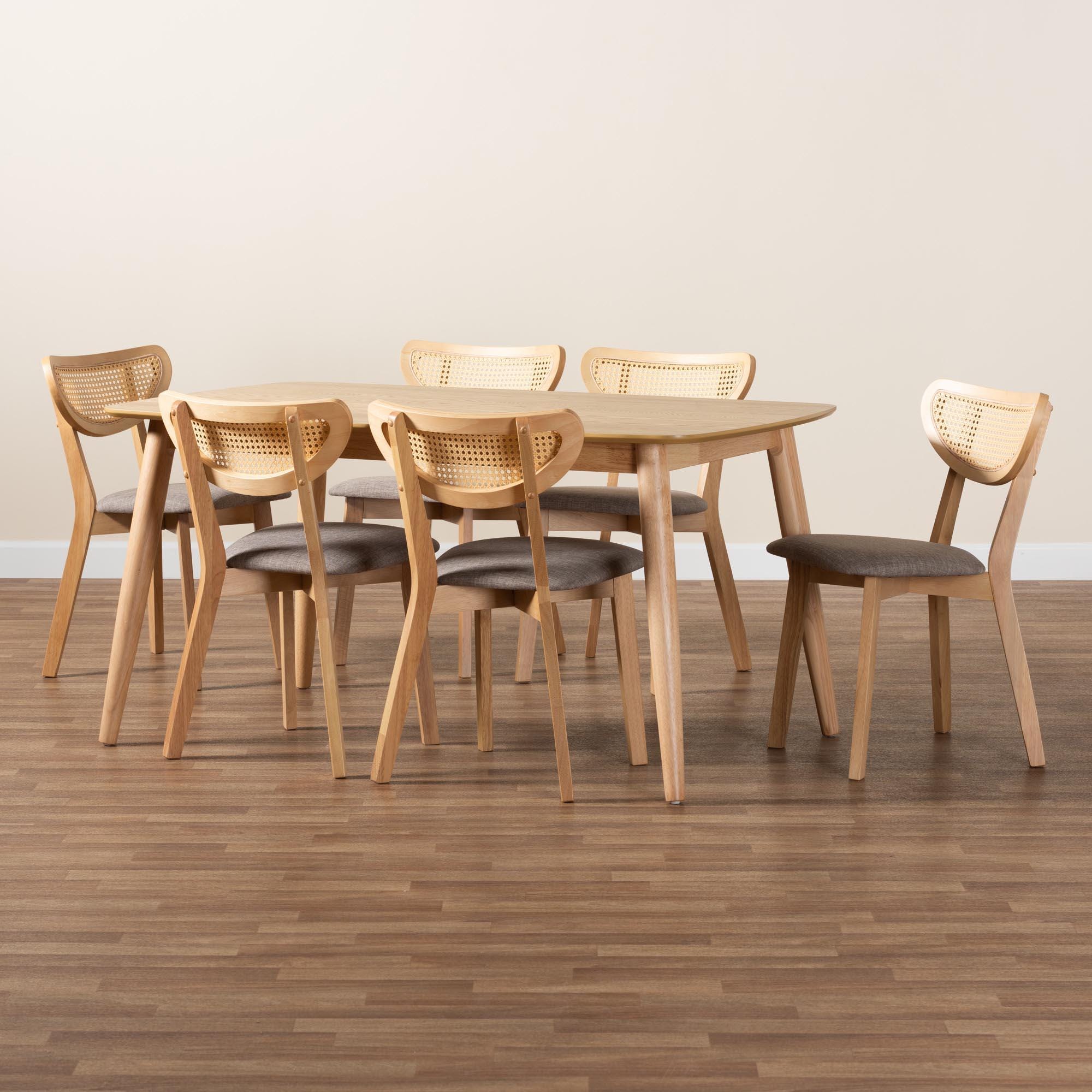 Baxton Studio Dannell Dining Table and 6 Chairs, Gray/Natural Oak, large