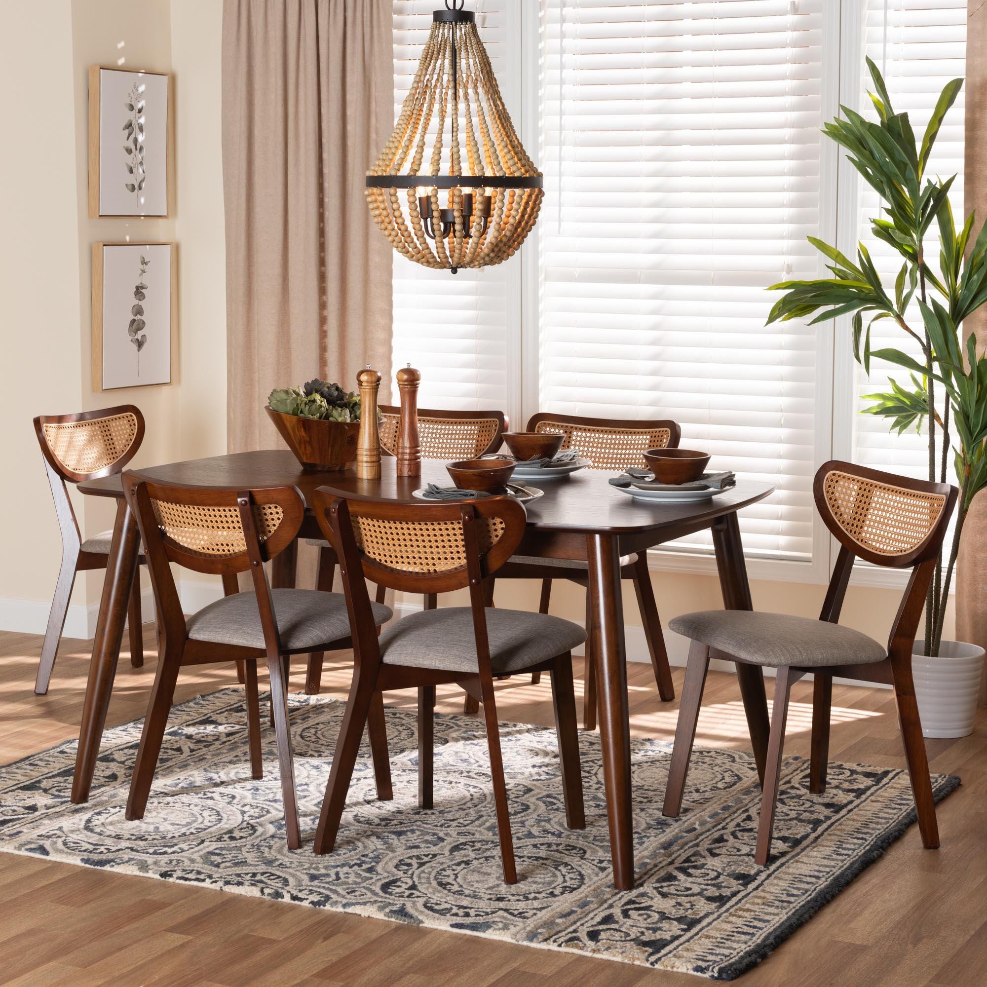 Baxton Studio Dannell Dining Table and 6 Chairs, Gray/Walnut Brown, large