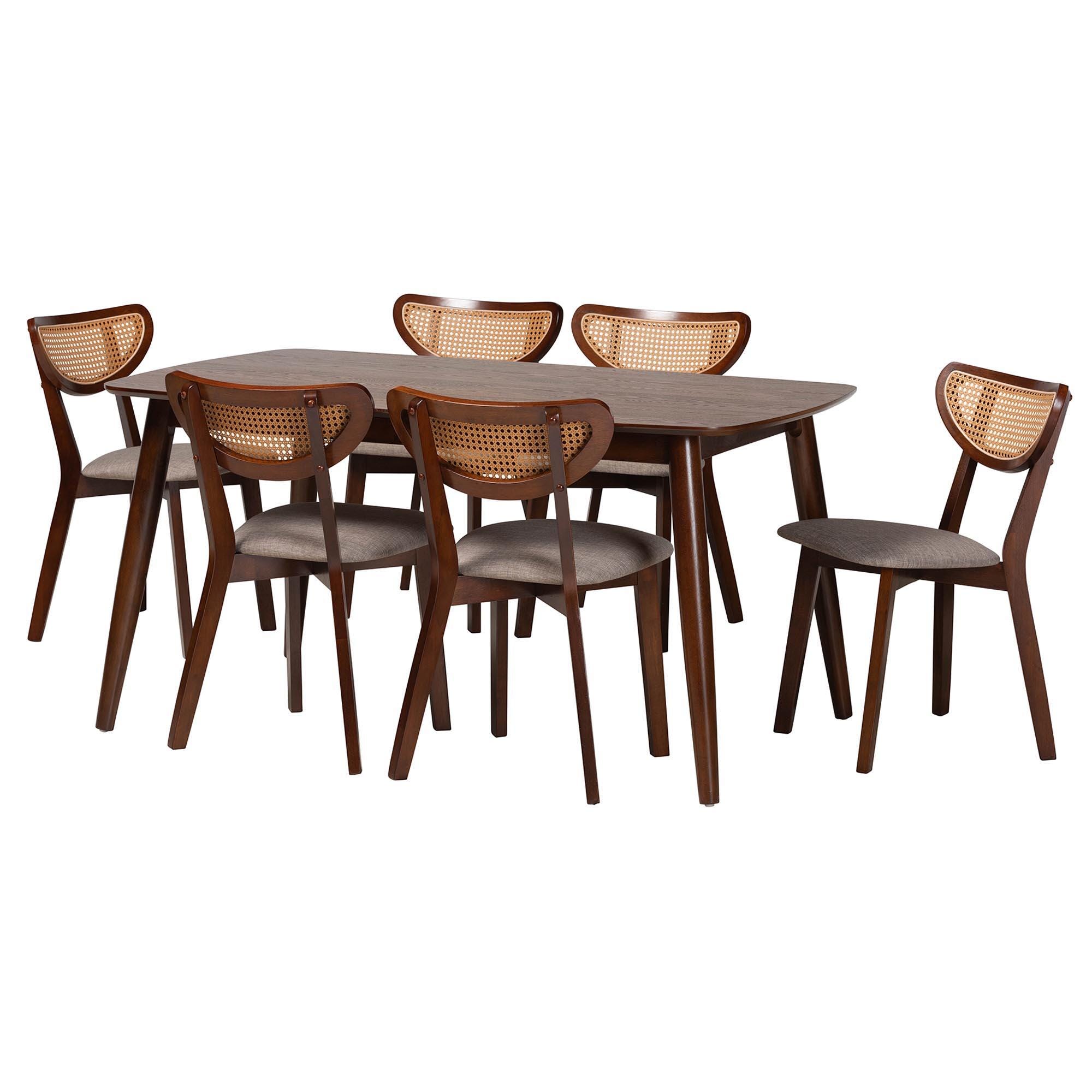 Baxton Studio Dannell Dining Table and 6 Chairs, Gray/Walnut Brown, large