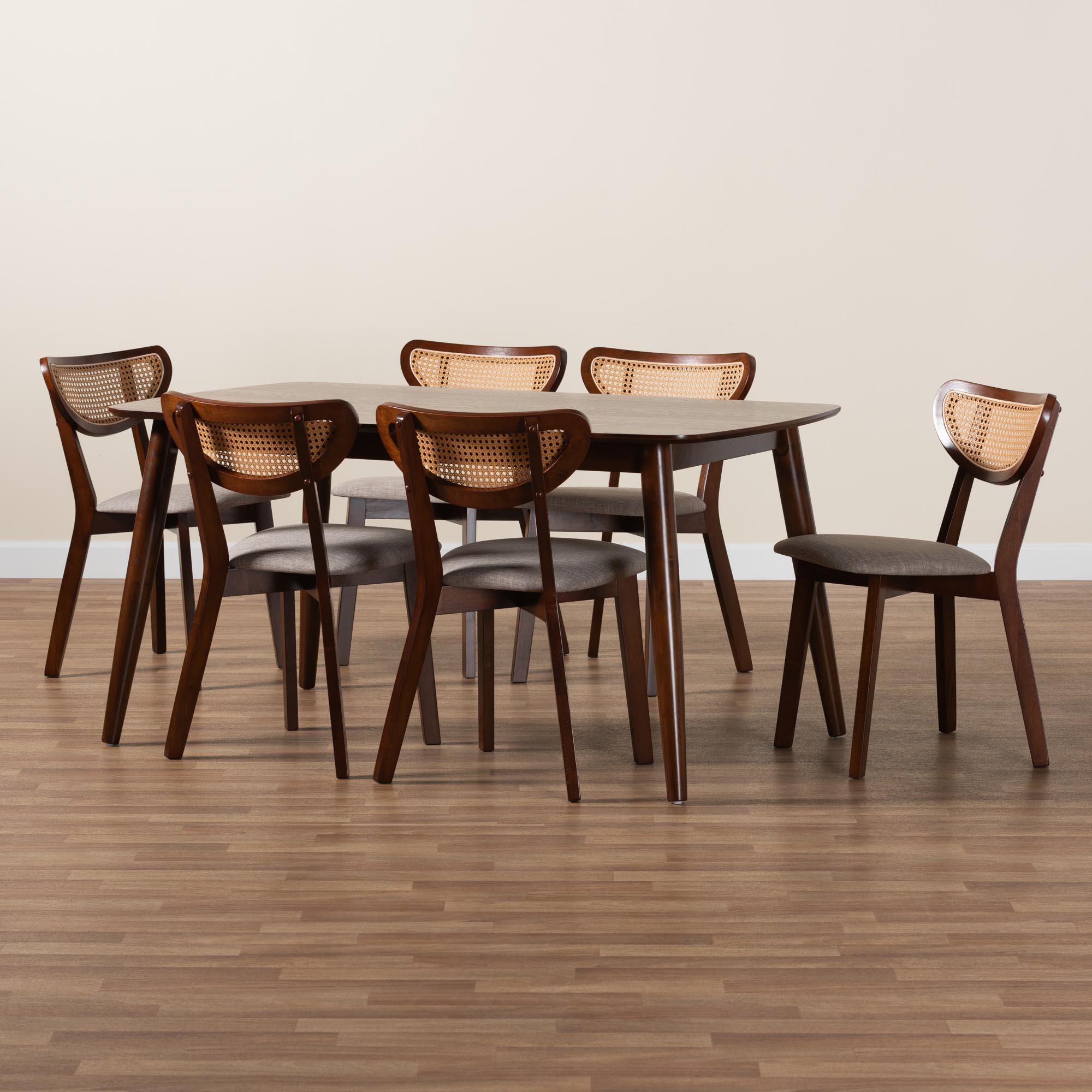 Baxton Studio Dannell Dining Table and 6 Chairs, Gray/Walnut Brown, large
