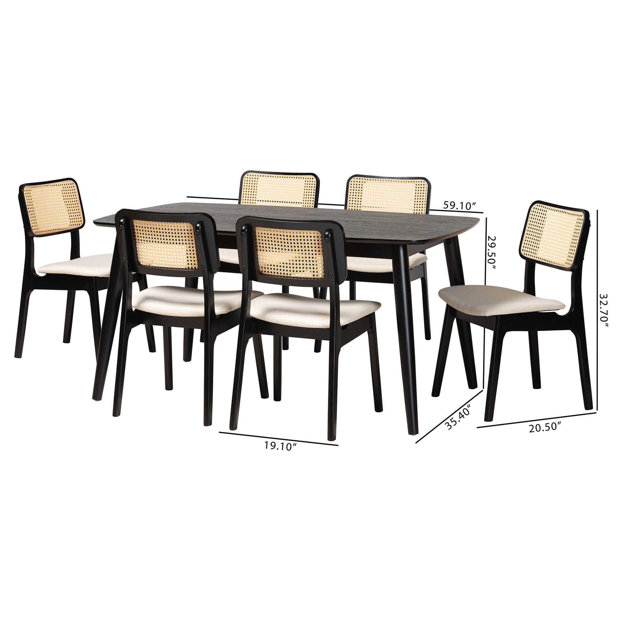 Baxton Studio Dannon Dining Table and 6 Chairs, Cream/Black, large