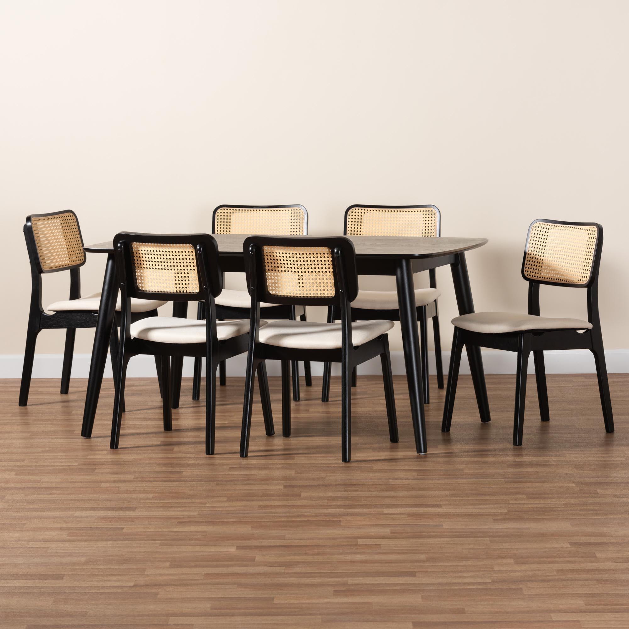 Baxton Studio Dannon Dining Table and 6 Chairs, Cream/Black, large