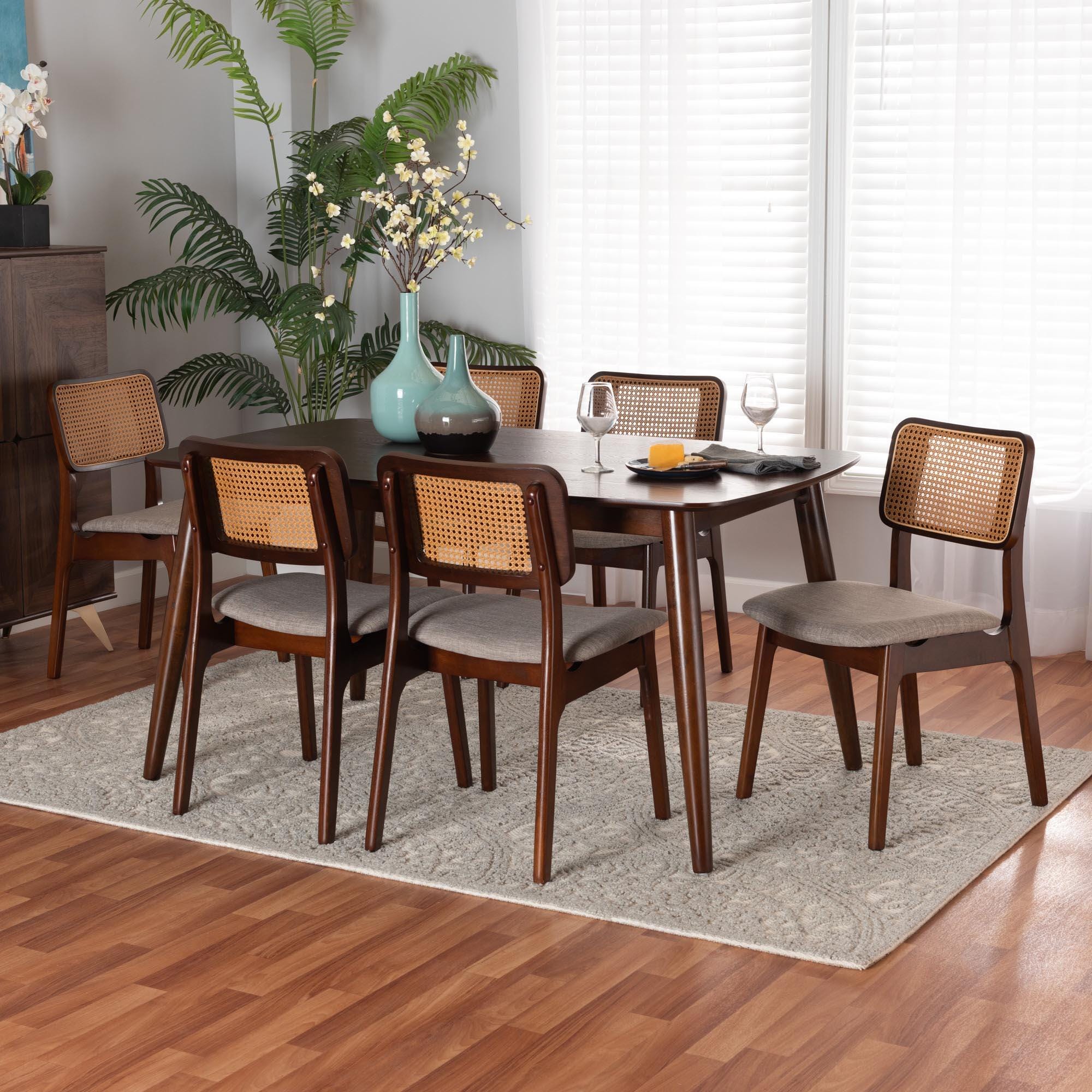Baxton Studio Dannon Dining Table and 6 Chairs, Gray/Walnut Brown, large