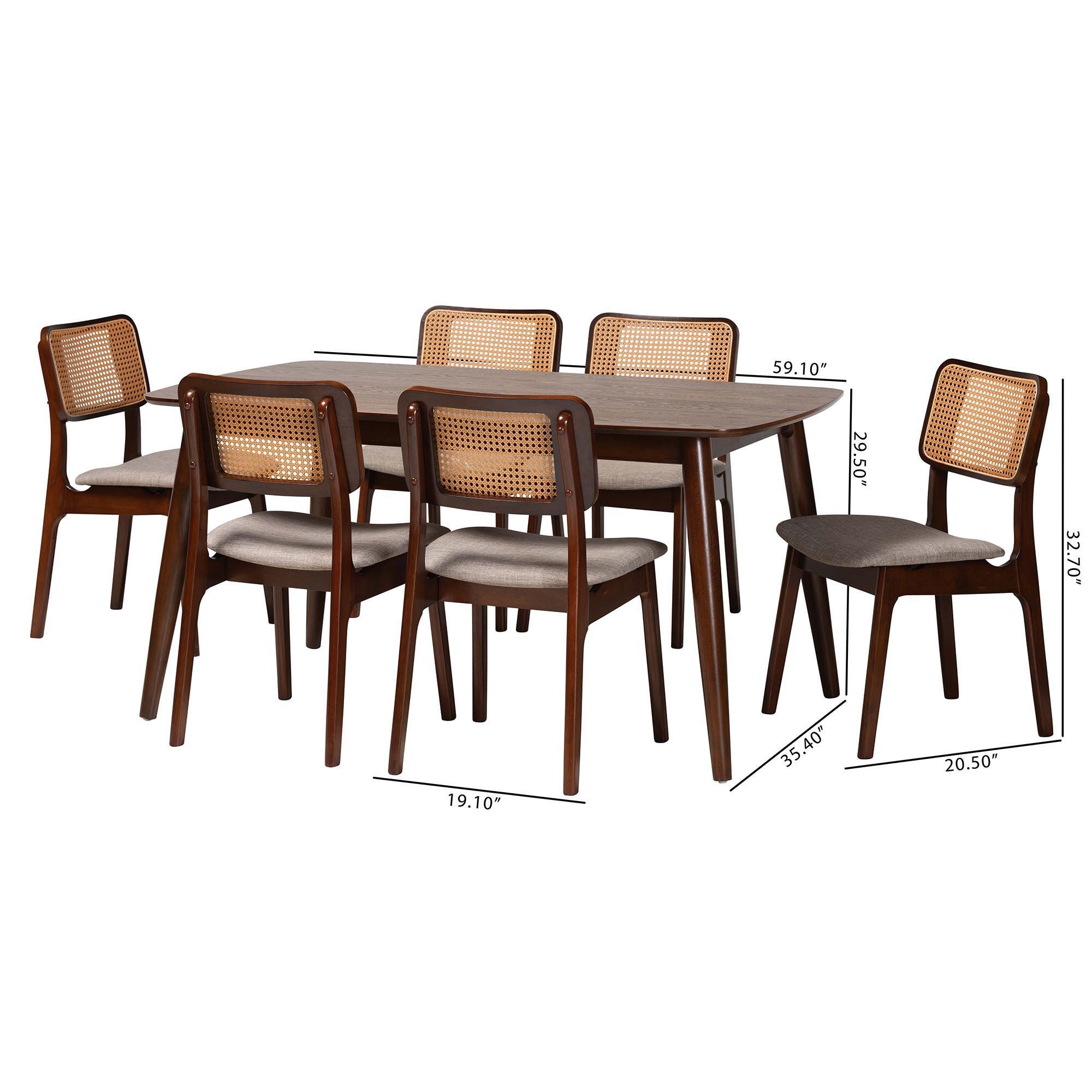 Baxton Studio Dannon Dining Table and 6 Chairs, Gray/Walnut Brown, large