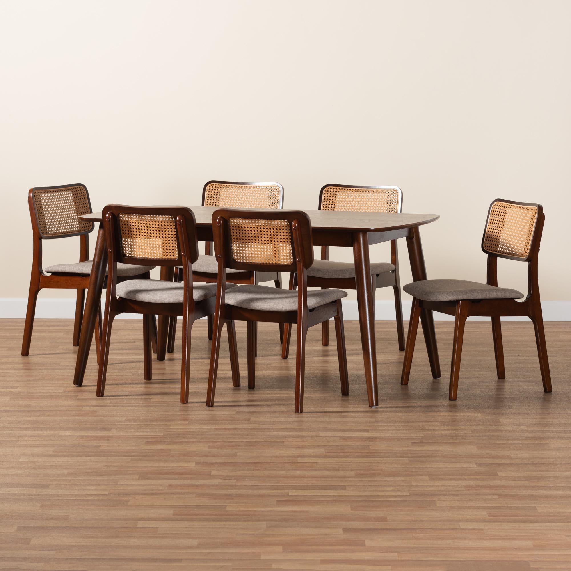 Baxton Studio Dannon Dining Table and 6 Chairs, Gray/Walnut Brown, large