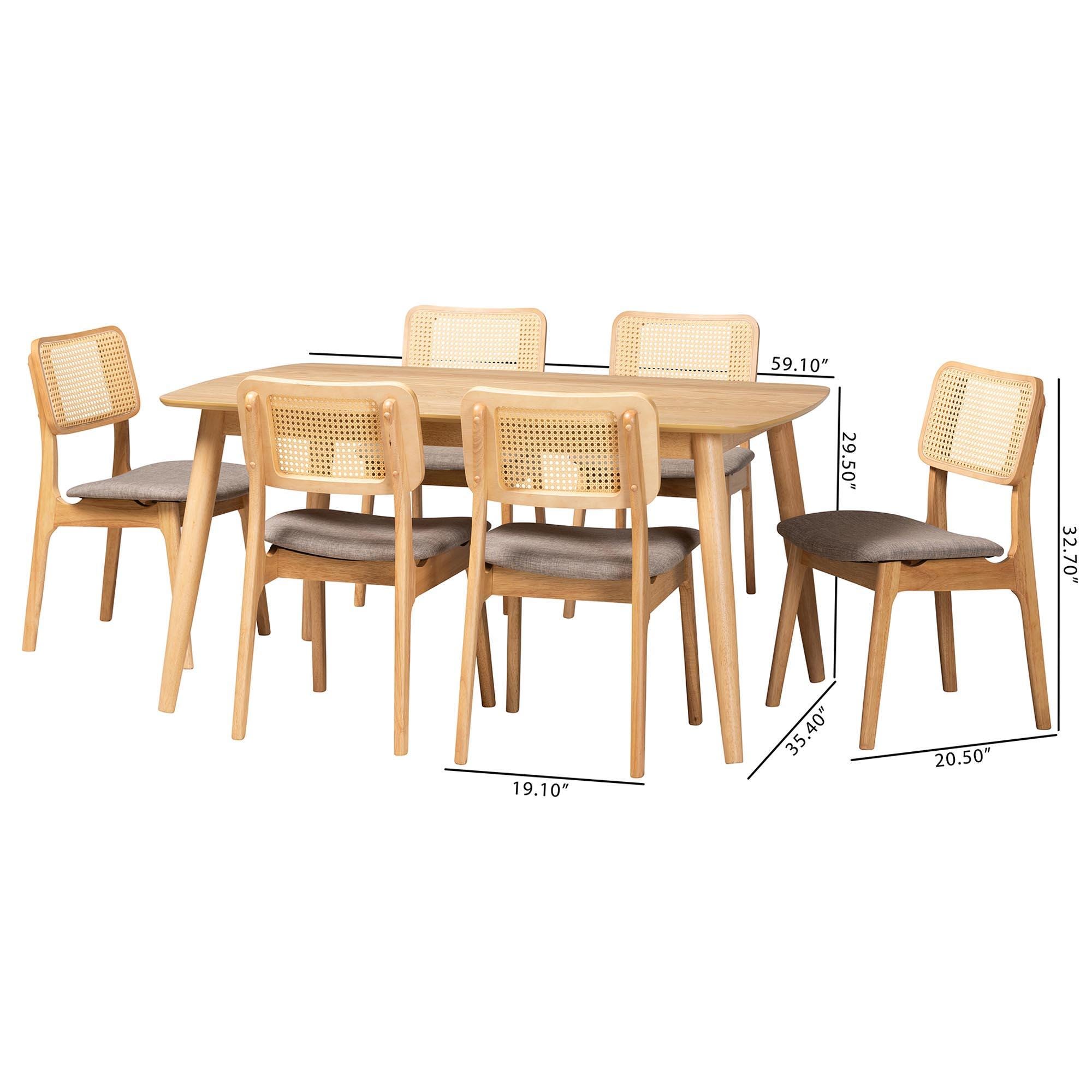 Baxton Studio Dannon Dining Table and 6 Chairs, Gray/Natural Oak, large