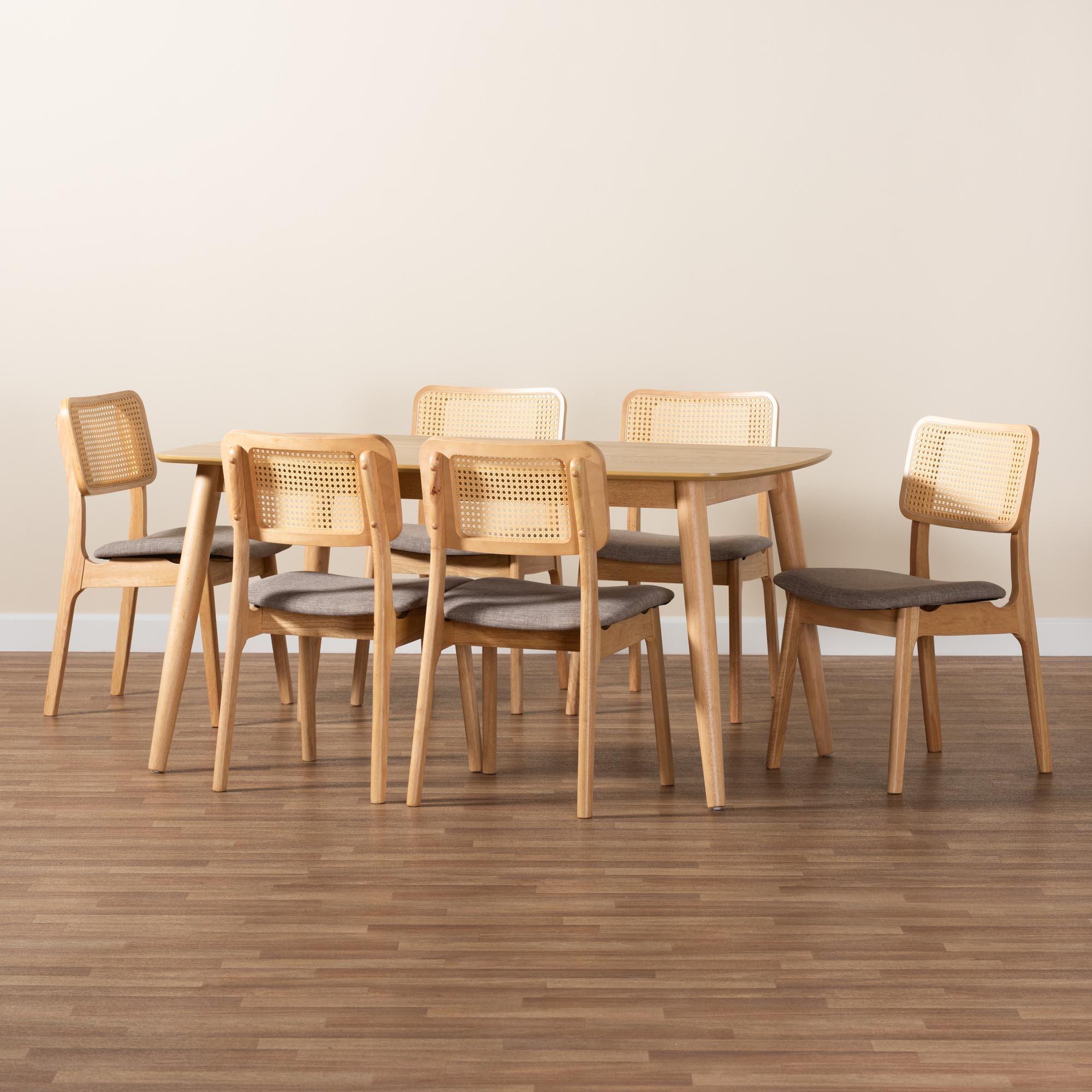 Baxton Studio Dannon Dining Table and 6 Chairs, Gray/Natural Oak, large