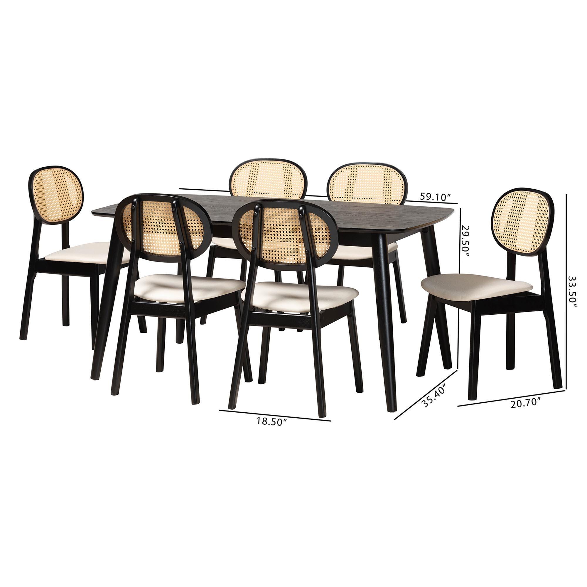 Baxton Studio Darrion Dining Table and 6 Chairs, Cream/Black, large