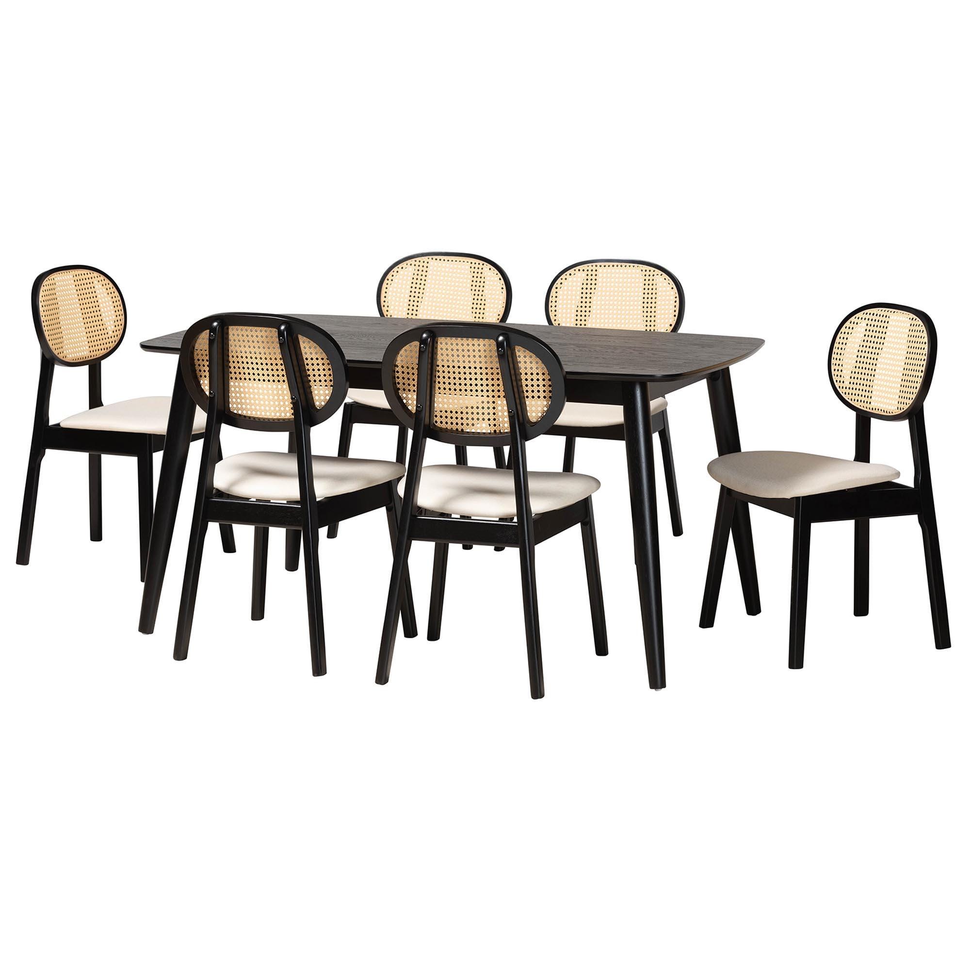 Baxton Studio Darrion Dining Table and 6 Chairs, Cream/Black, large