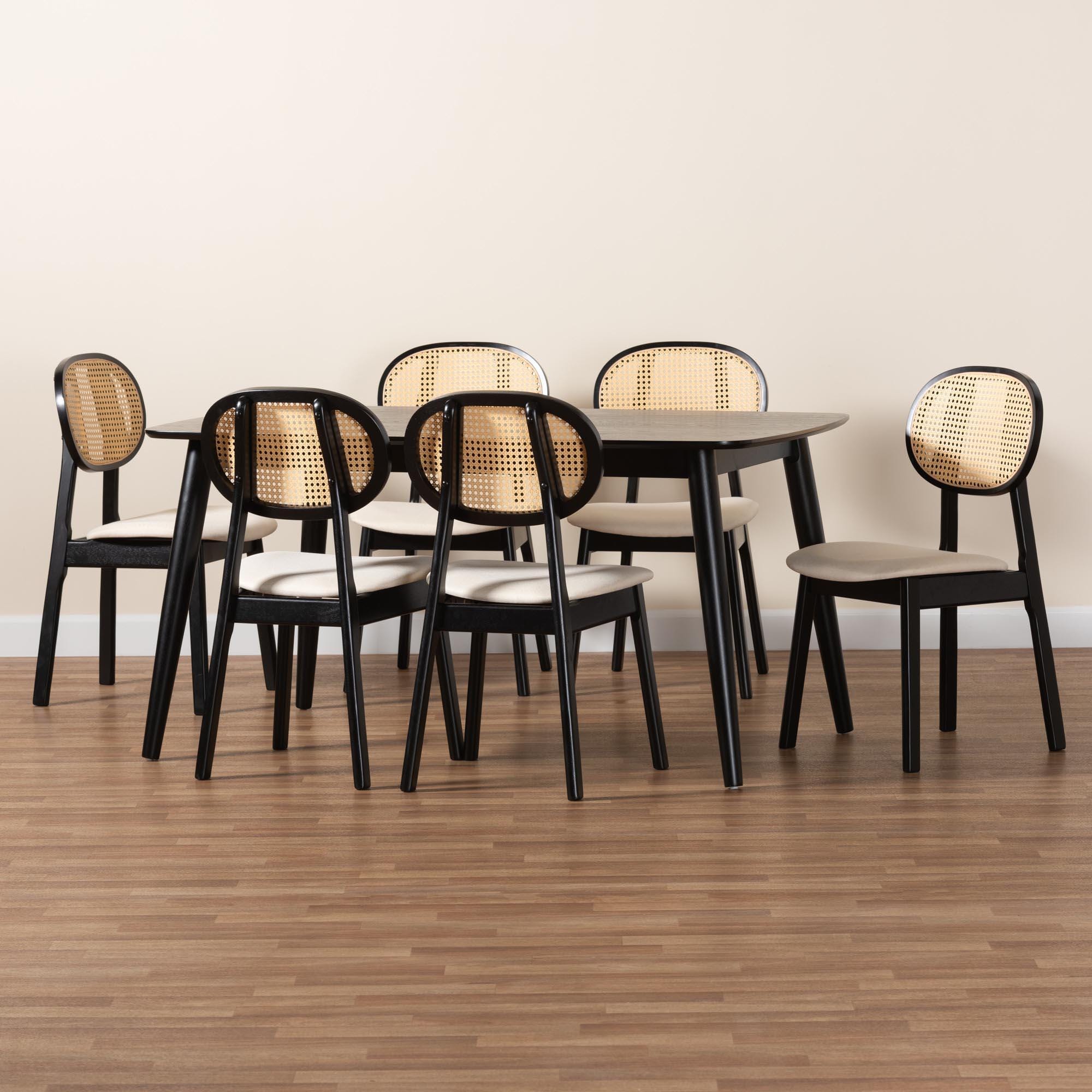 Baxton Studio Darrion Dining Table and 6 Chairs, Cream/Black, large