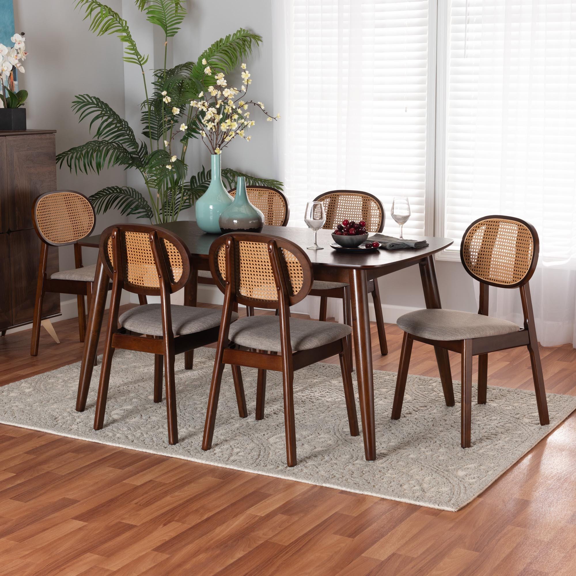 Baxton Studio Darrion Dining Table and 6 Chairs, Gray/Walnut Brown, rollover