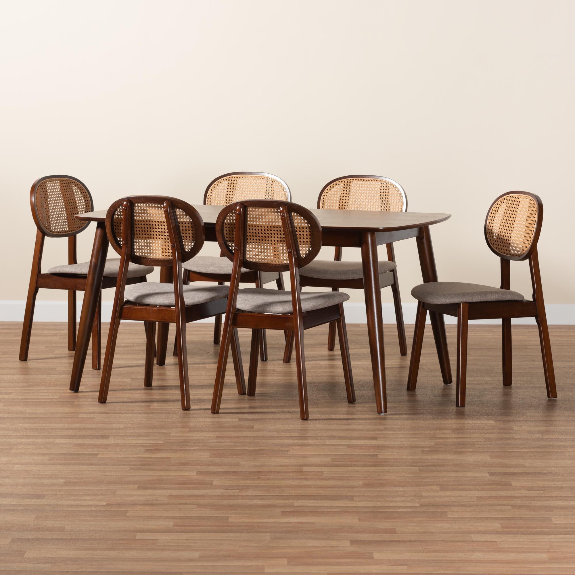 Baxton Studio Darrion Dining Table and 6 Chairs, Gray/Walnut Brown, large