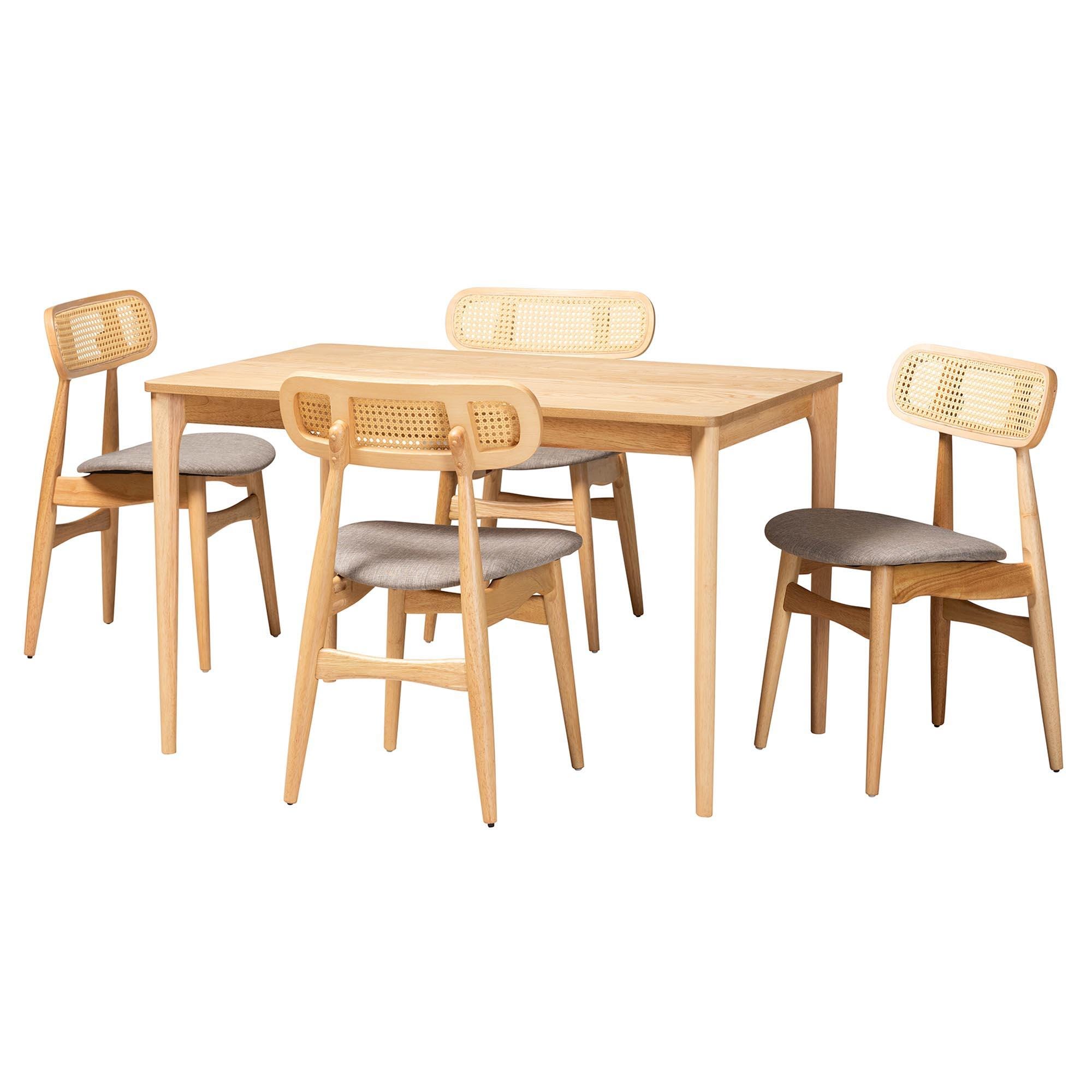 Baxton Studio Tarana Dining Table and 4 Chairs, Gray/Natural Oak, large