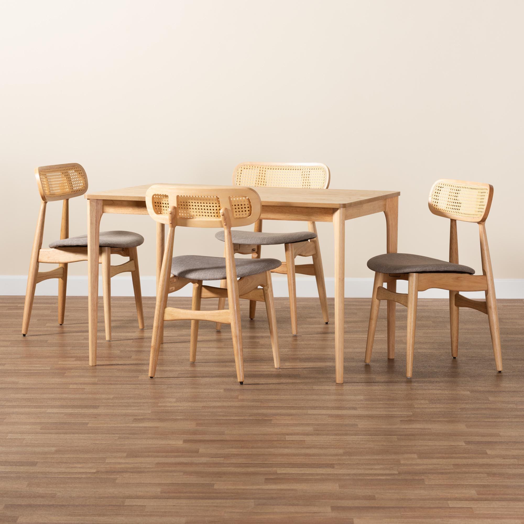 Baxton Studio Tarana Dining Table and 4 Chairs, Gray/Natural Oak, large