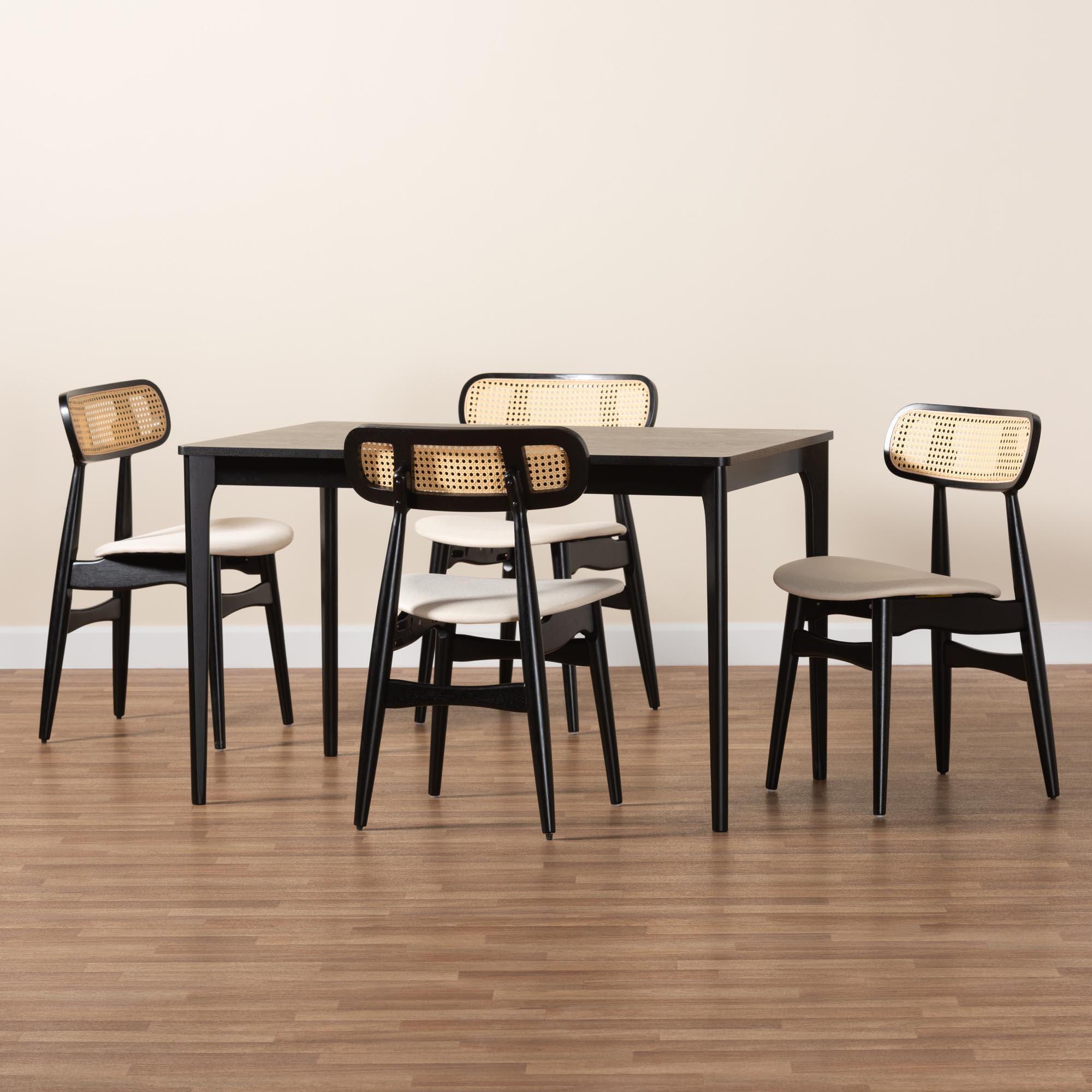 Baxton Studio Tarana Dining Table and 4 Chairs, Cream/Black, large