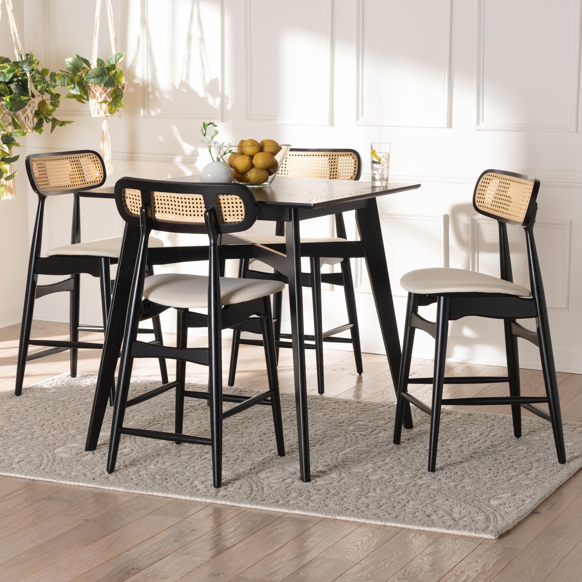 Baxton Studio Tarana Counter Height Dining Table and 4 Bar Stools, , rollover