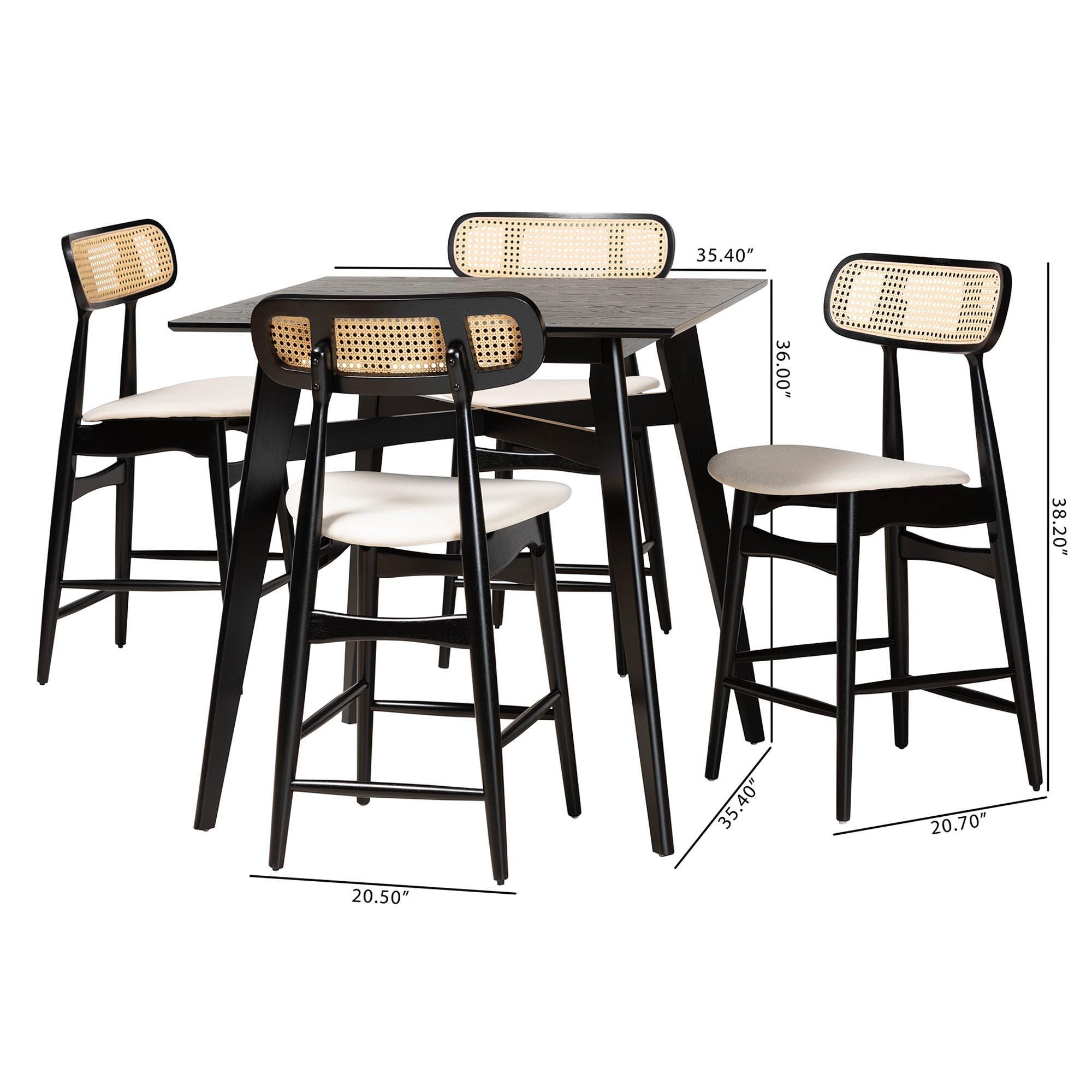 Baxton Studio Tarana Counter Height Dining Table and 4 Bar Stools, , large