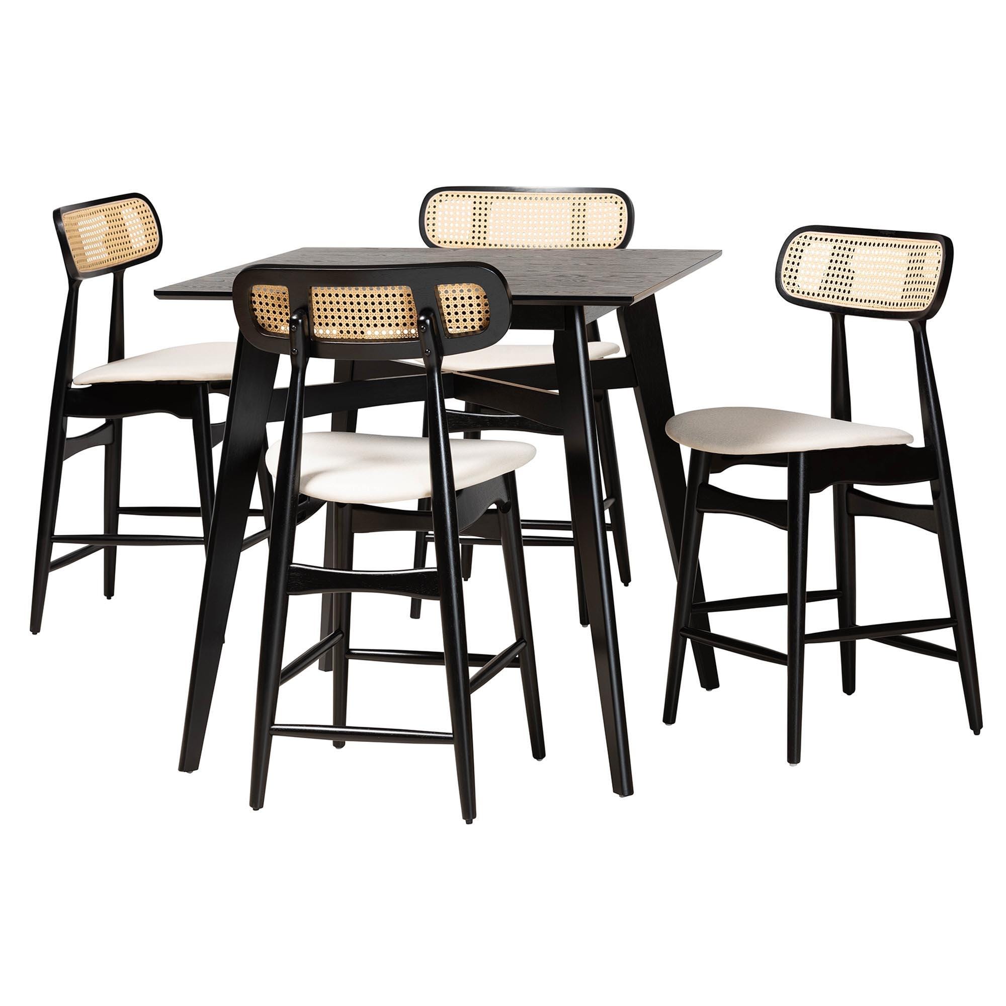 Baxton Studio Tarana Counter Height Dining Table and 4 Bar Stools, , large