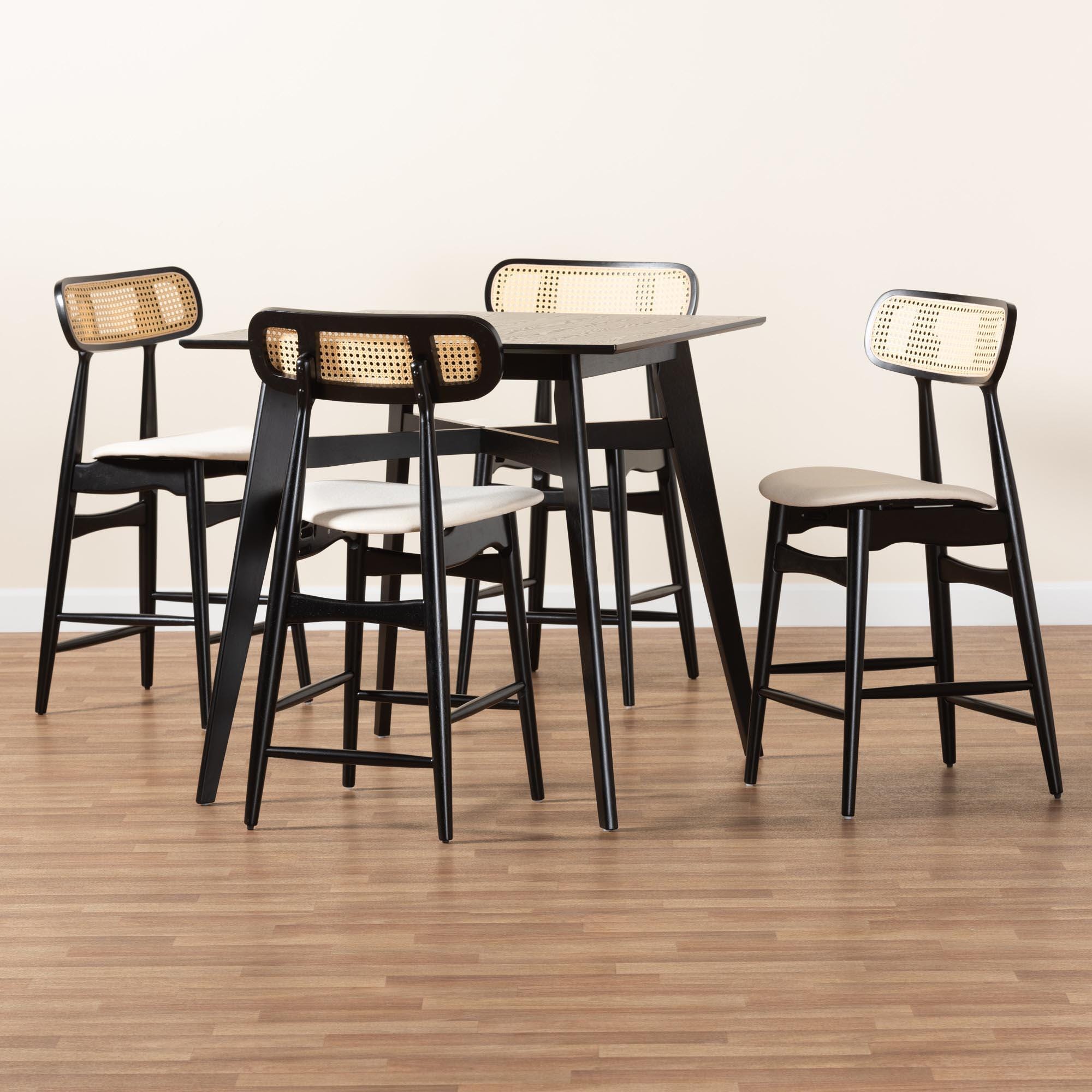 Baxton Studio Tarana Counter Height Dining Table and 4 Bar Stools, , large