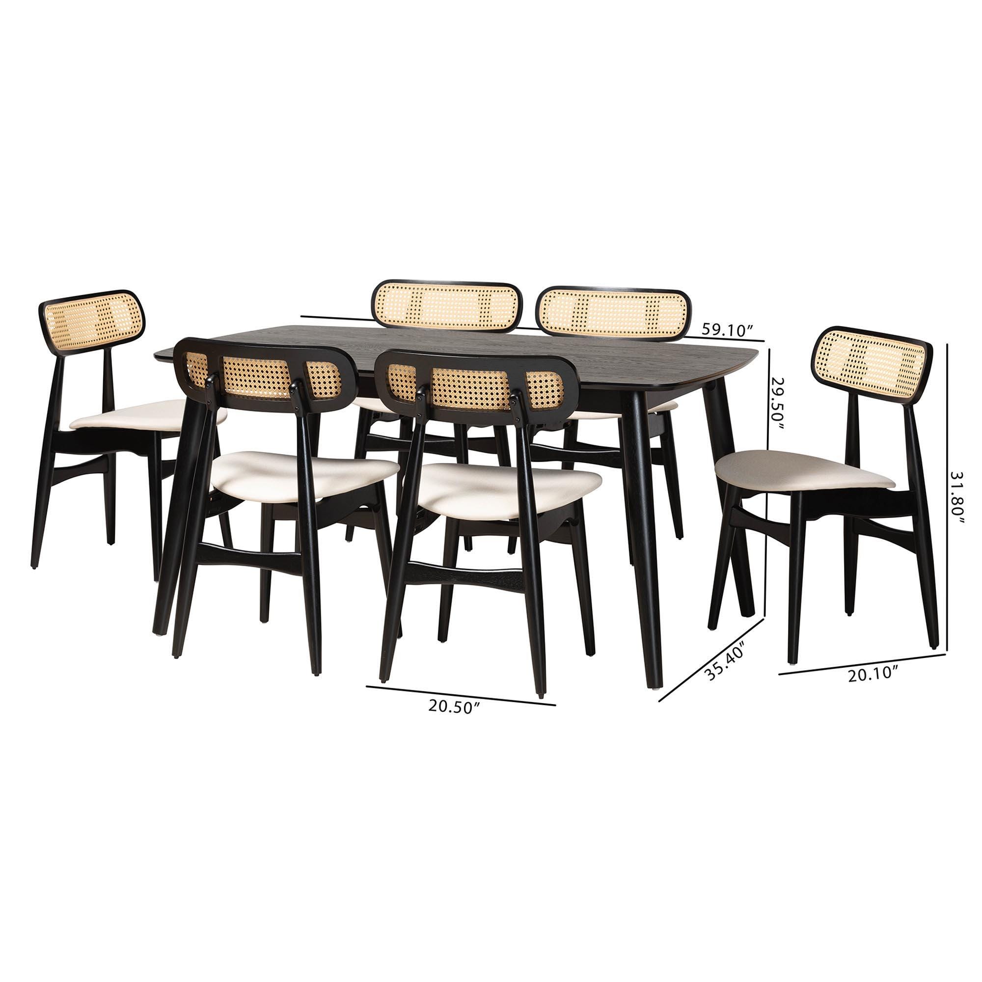 Baxton Studio Tarana Dining Table and 6 Chairs, Cream/Black, large