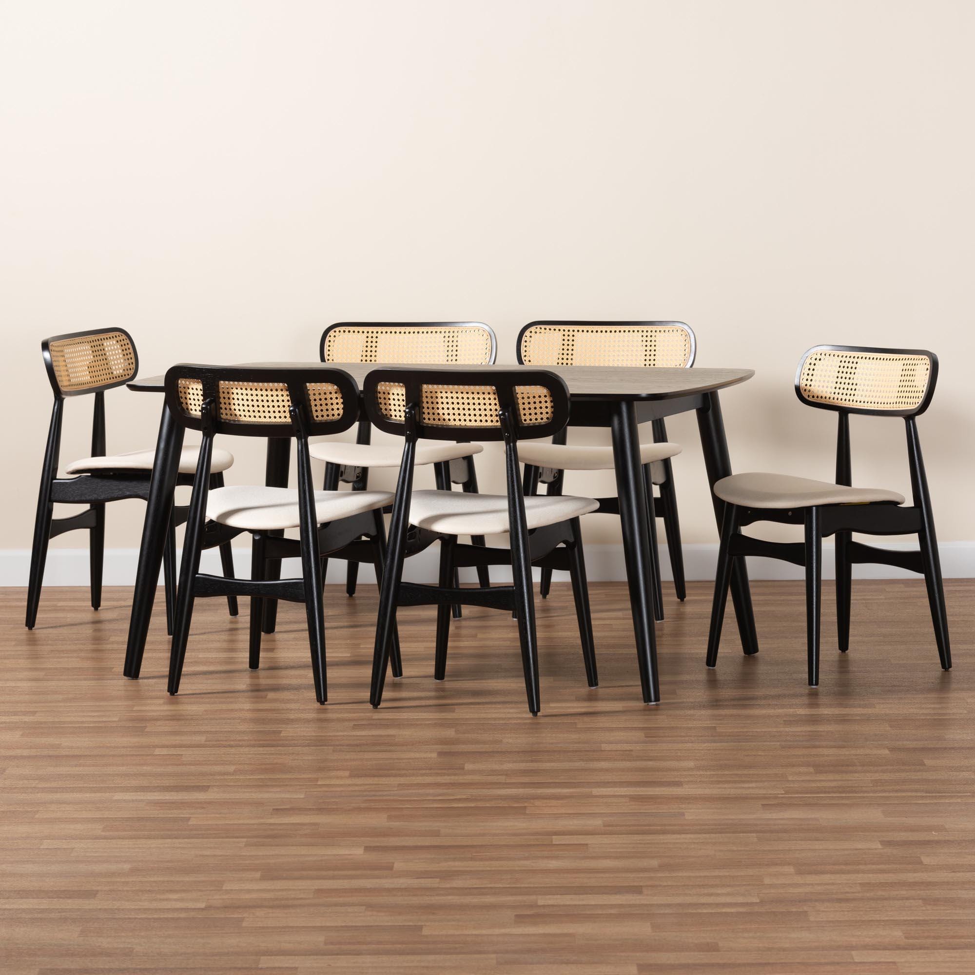 Baxton Studio Tarana Dining Table and 6 Chairs, Cream/Black, large