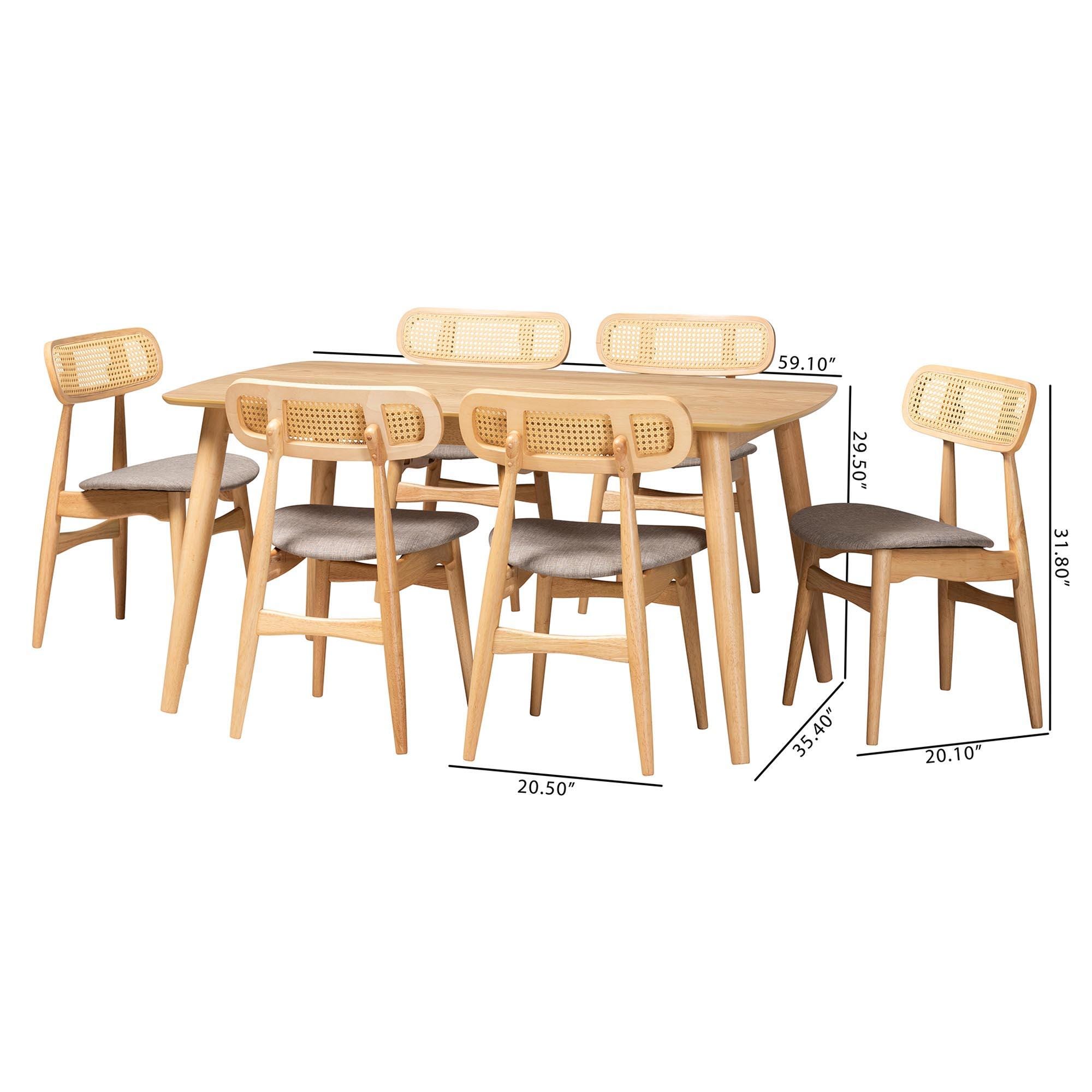 Baxton Studio Tarana Dining Table and 6 Chairs, Gray/Natural Oak, large