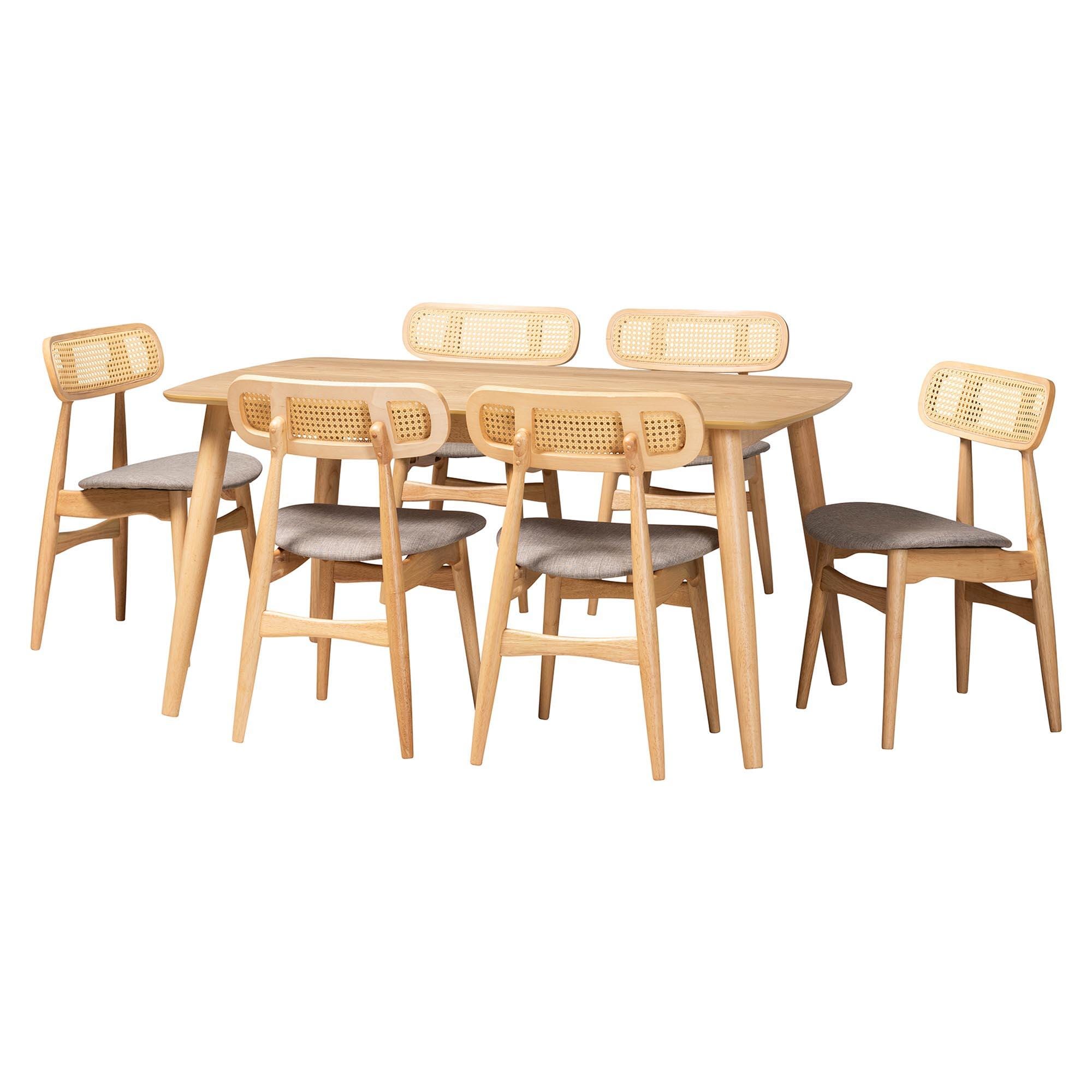 Baxton Studio Tarana Dining Table and 6 Chairs, Gray/Natural Oak, large