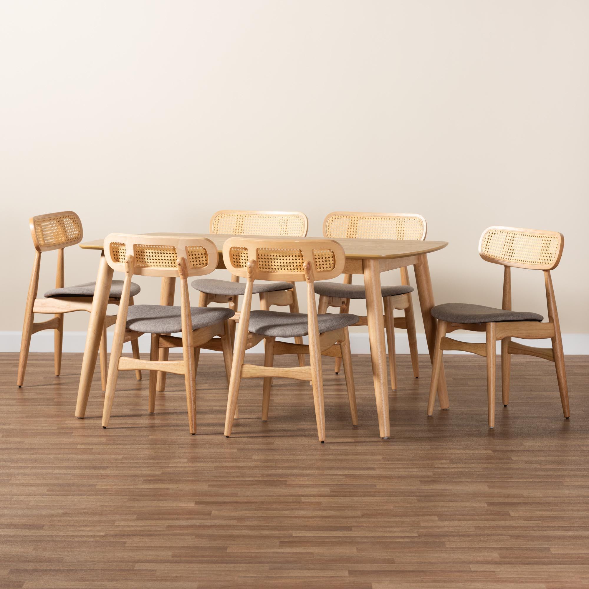 Baxton Studio Tarana Dining Table and 6 Chairs, Gray/Natural Oak, large