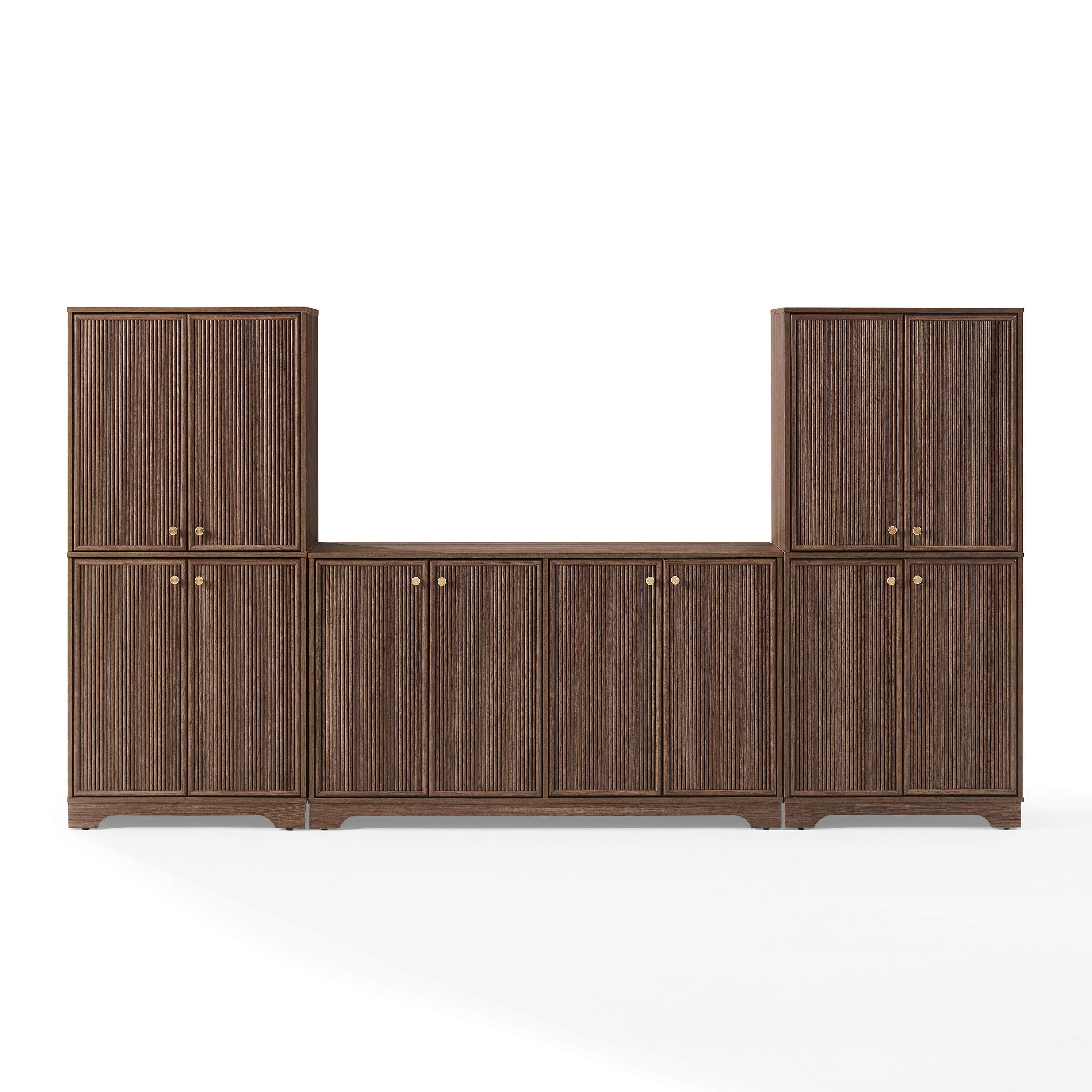 Crosley Furniture Naomi 3-Piece Sideboard And Pantry Set, Walnut, large