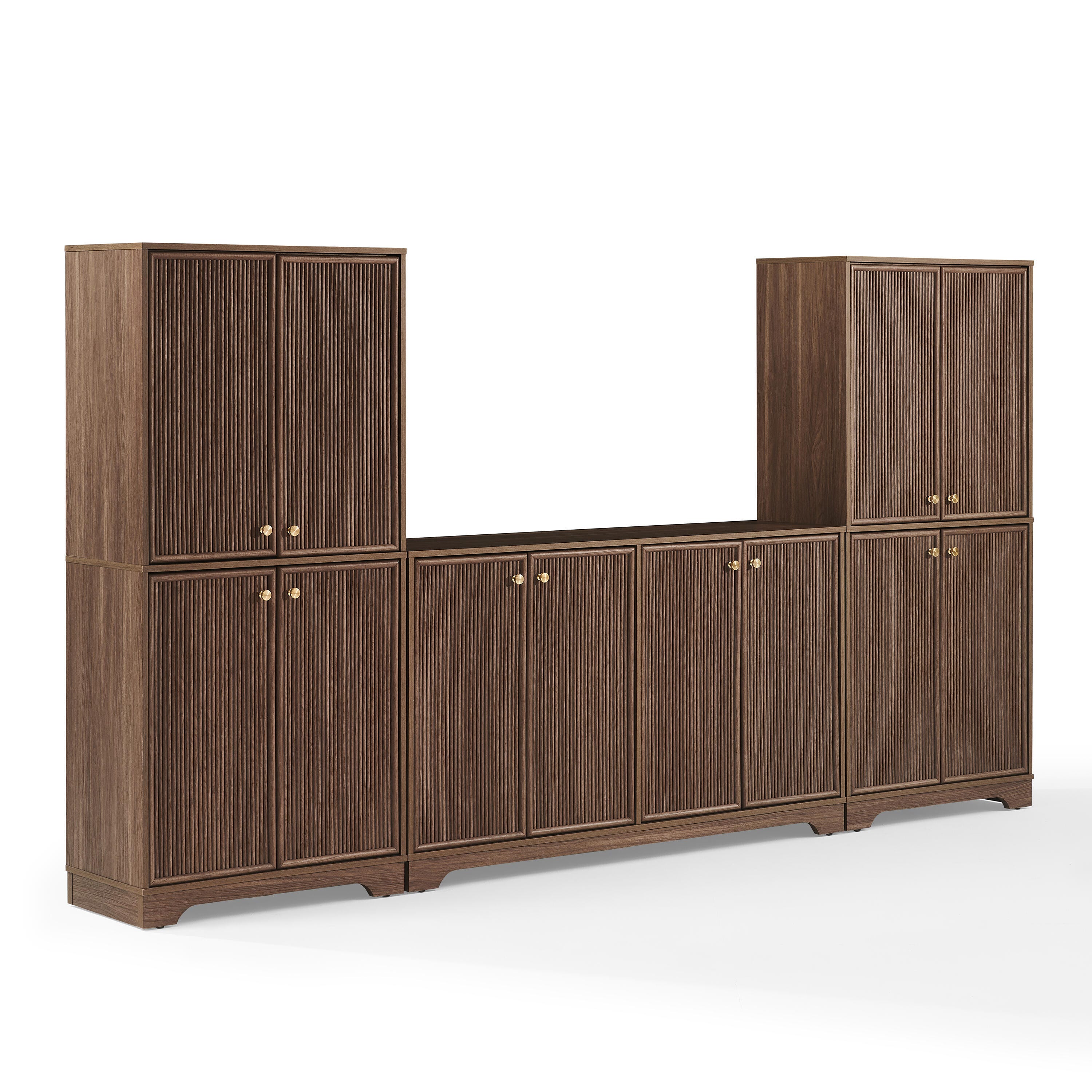 Crosley Furniture Naomi 3-Piece Sideboard And Pantry Set, Walnut, large